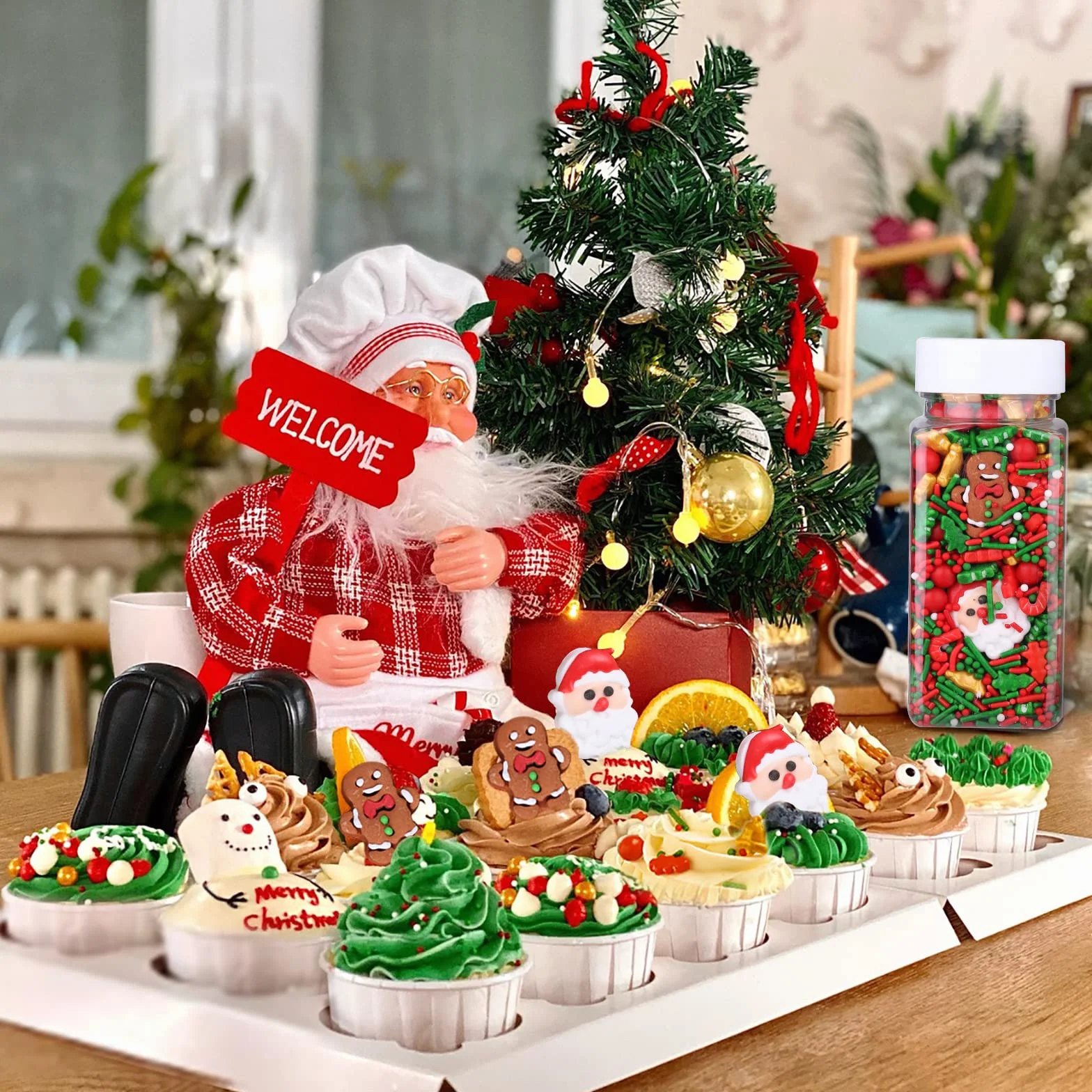 Lukinuo 3,6 oz Boże Narodzenie Sprinkles | Cookie | Ciasto Toppers Candy Mikołaj z piernika | czerwony zielony choinka urlop