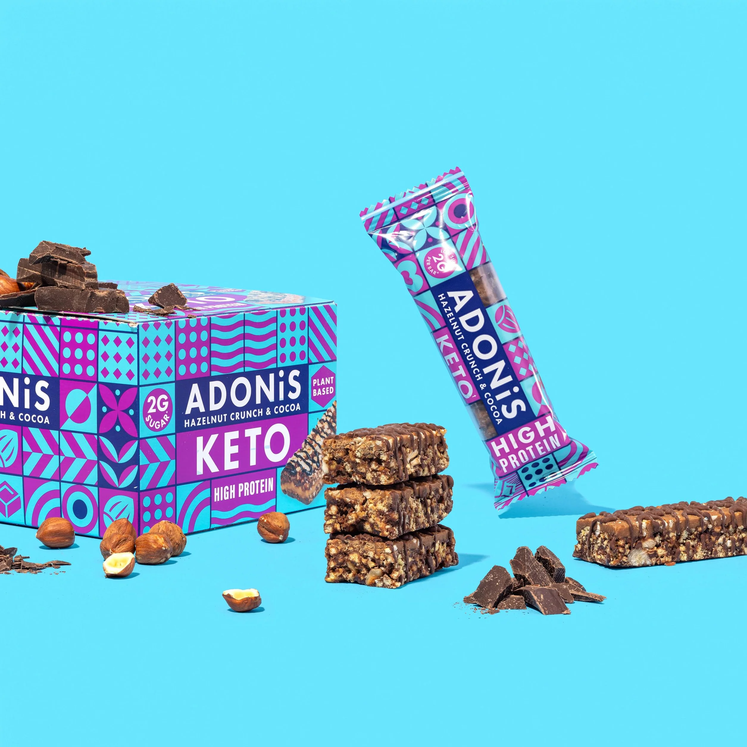 Adonis Proteinowy Keto Batonik Orzechami Laskowymi Czekolasowy Baton Keto Bar Naturalne Low Carb Wysoka białka Niskowęglowdanowy Wegański Niski Cukier Niskokaloryczne Utrata Wagi 16 Sztuk