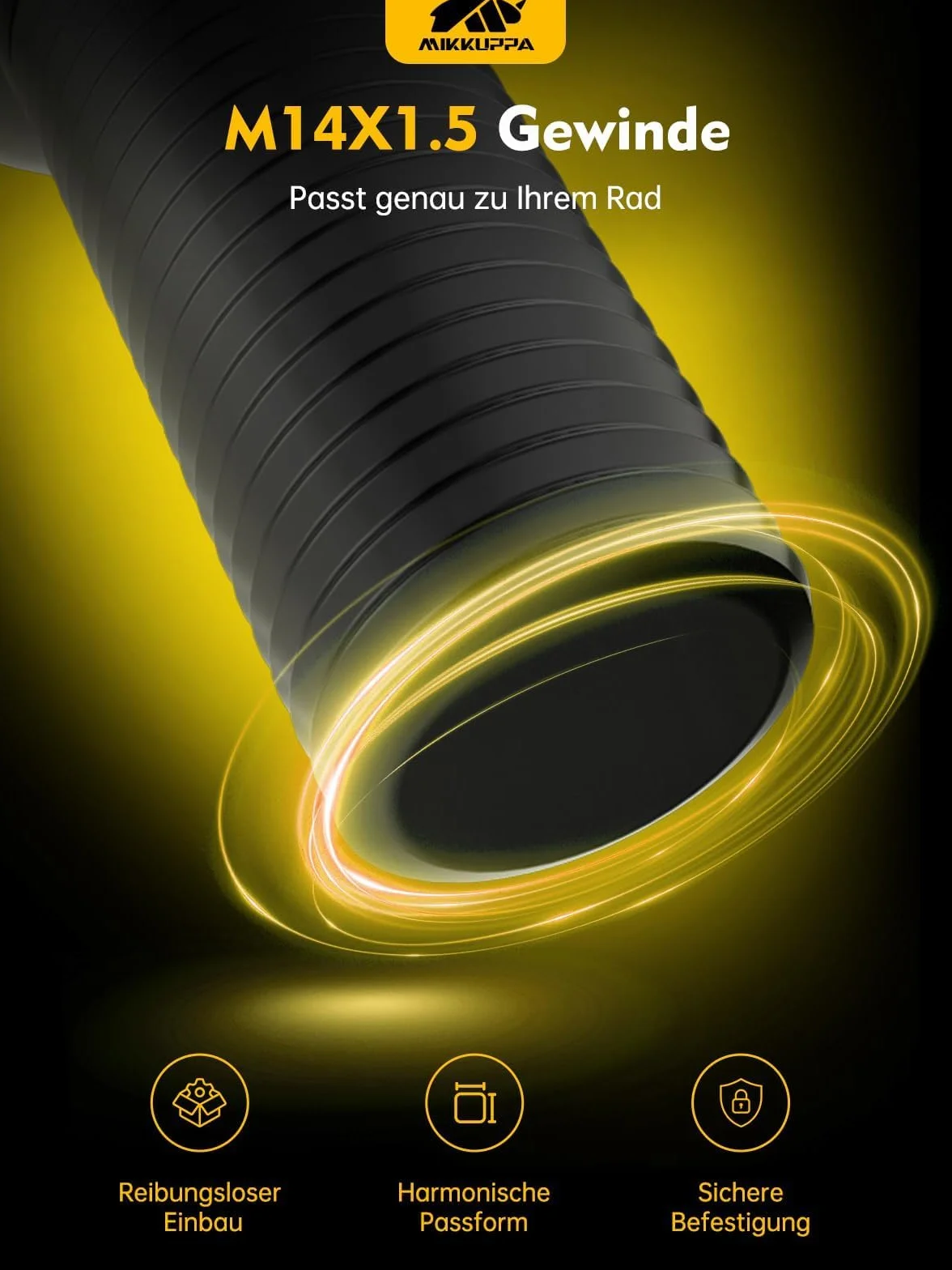 20 śrub do kół, bolce koła M14x1,5, długość trzpienia: 27 kulkowy pierścień R13, rozmiar klucza 17 mm, czarny