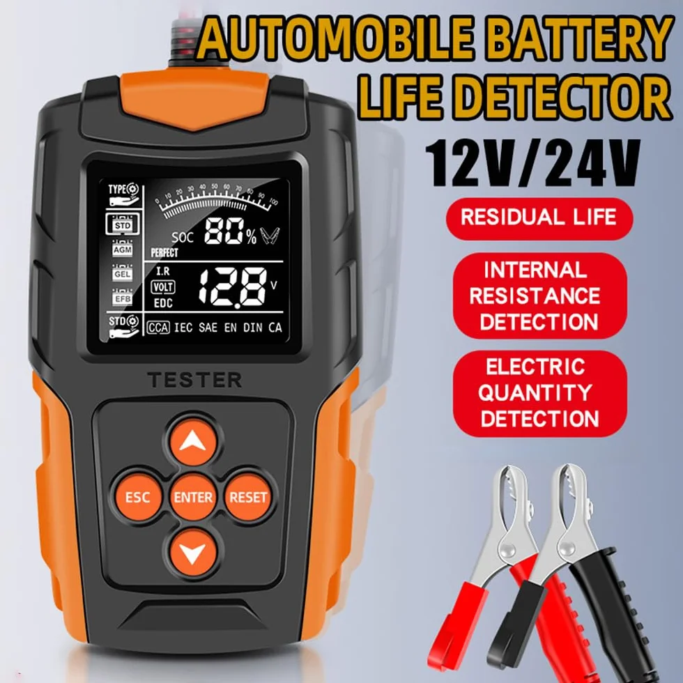 Miernik akumulatora 12V/24V LCD analizator ładowarki narzędzie diagnostyczne do samochodów/pojazdów elektrycznych/ciężarówek/pojazdów technicznych/akumulatorów AGM itp.