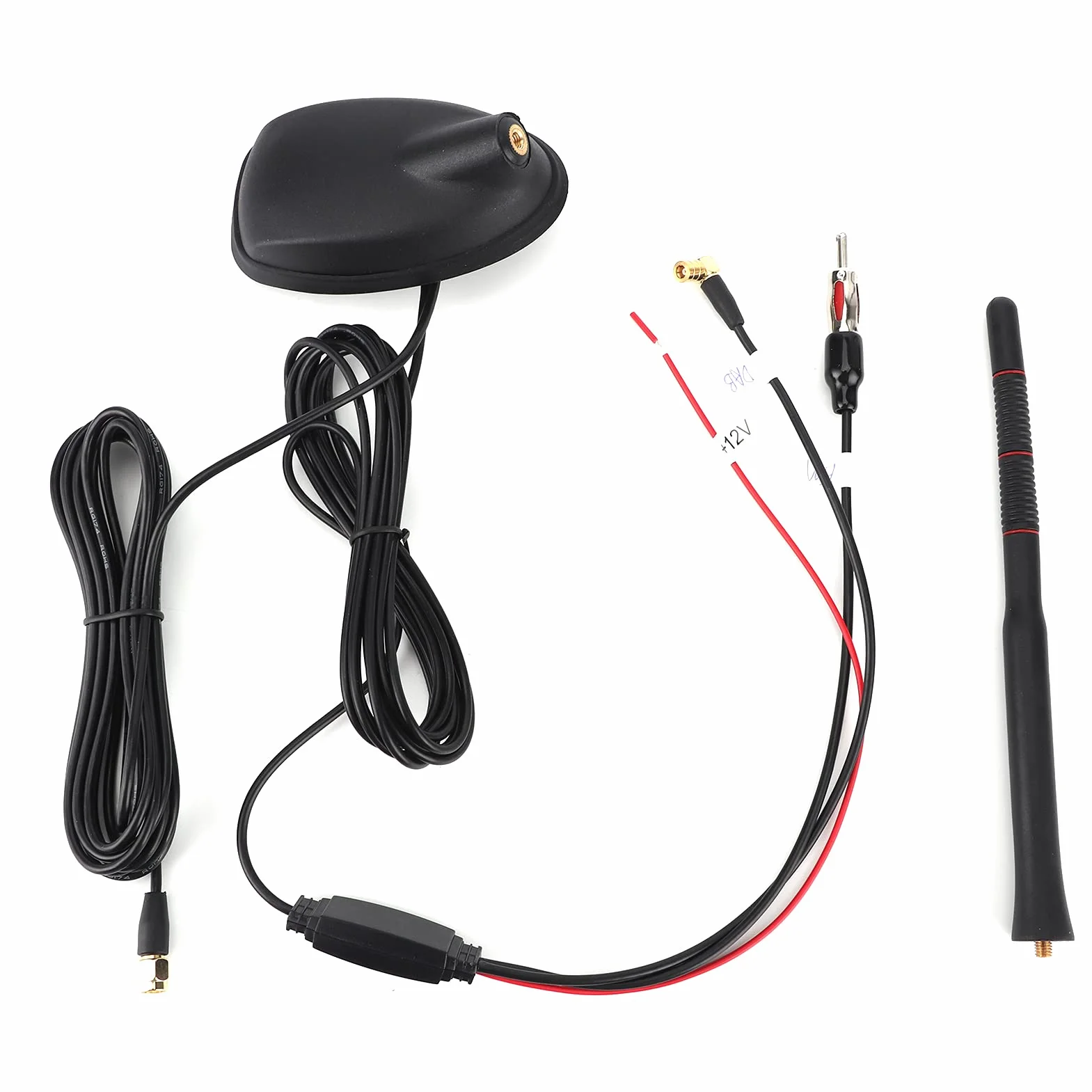 Antena Samochodowa DAB+GPS+FM Antena Samochodowa Radio Cyfrowe Kombinowana Antena Dachowa FM/AM ze Wzmacniaczem Wzmacniacz Sygnału Adapter SMB DIN z Przedłużaczem 5m do Radia