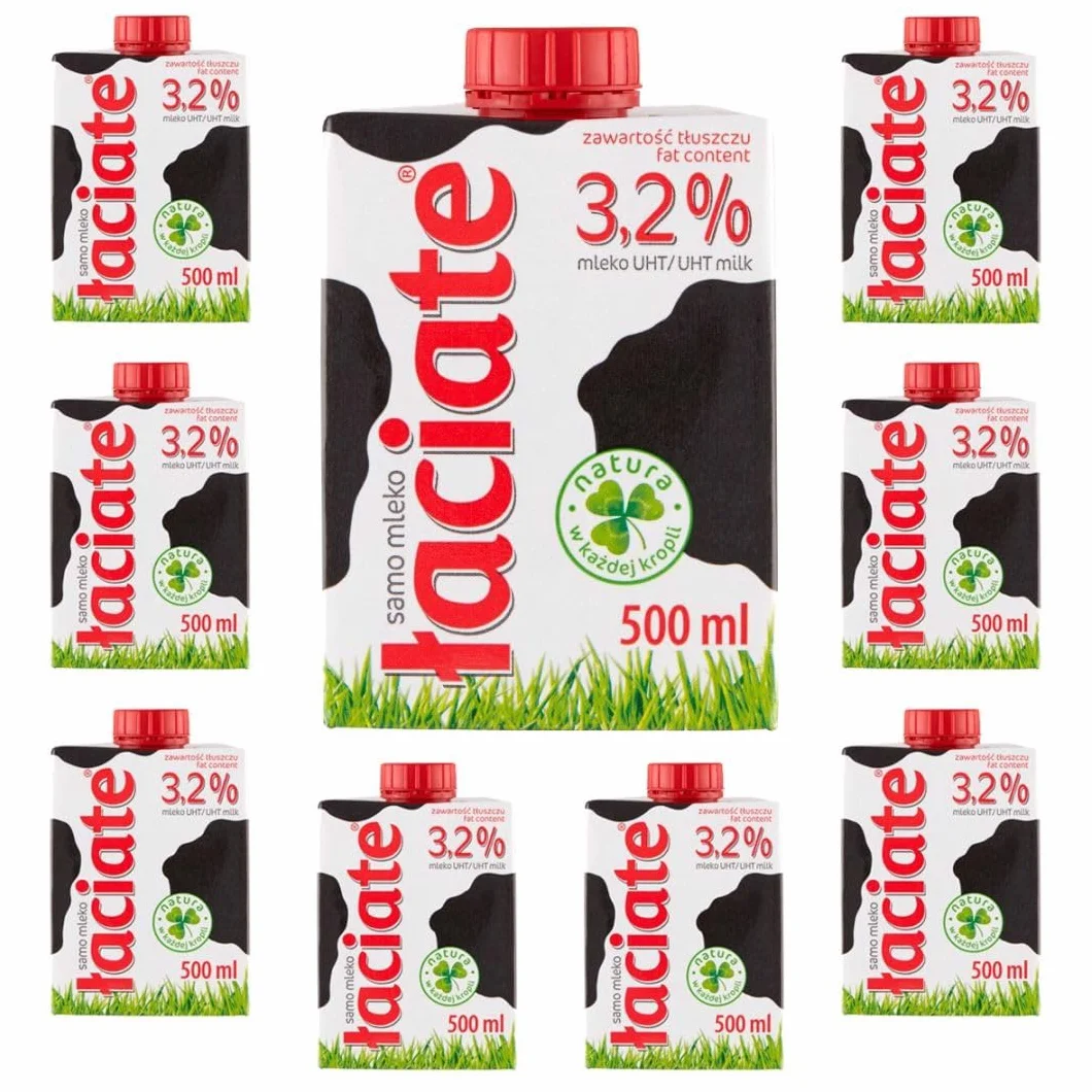 Łaciate Mleko UHT 3,2%, 500 ml, 8 sztuk, Trwałe Mleko Pełne w Kartonie