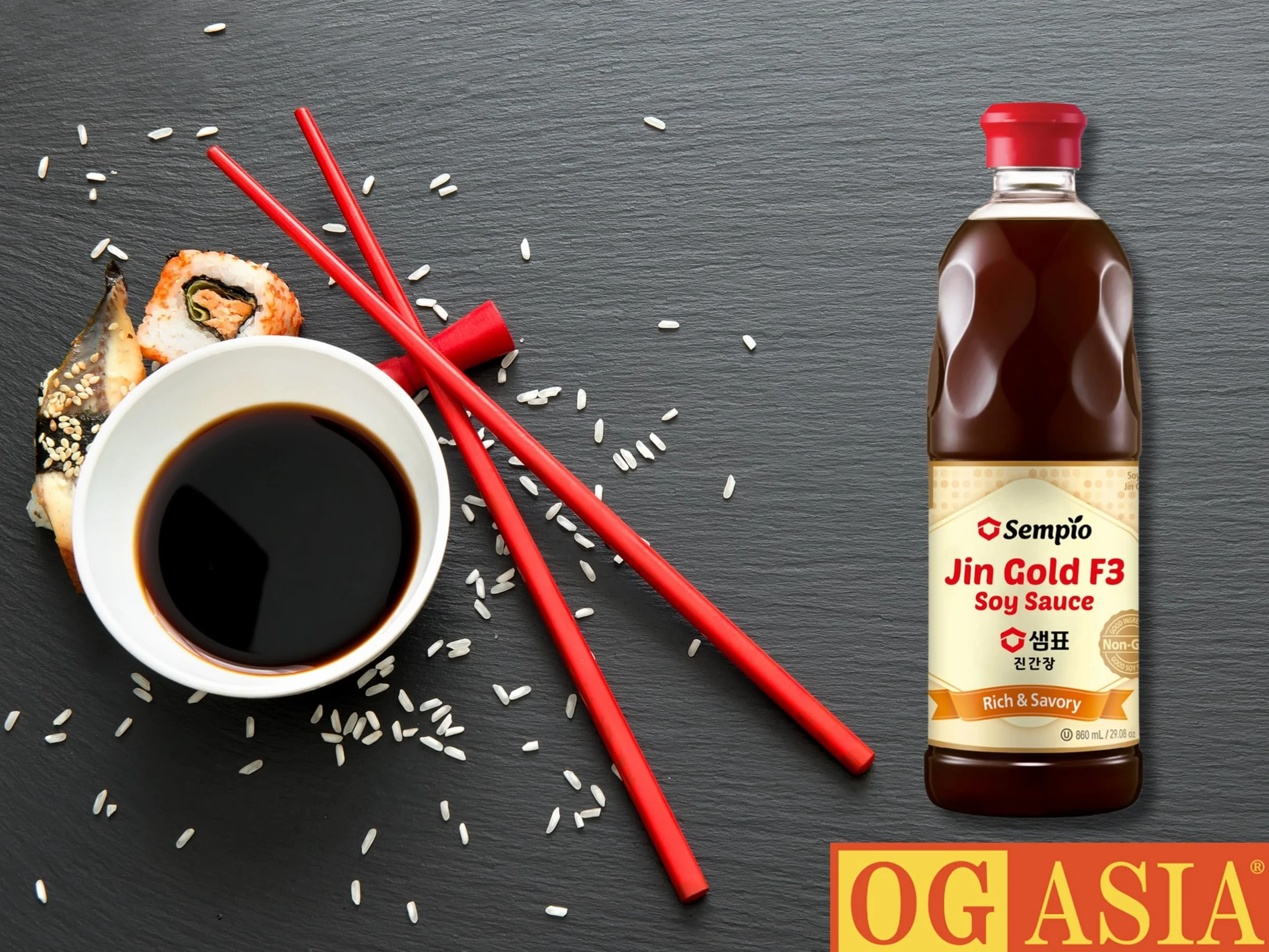 SEMPIO F3 Gold sos sojowy – ciemny sos sojowy – naturalny, bez inżynierii genetycznej – OG ASIA – 860 ml