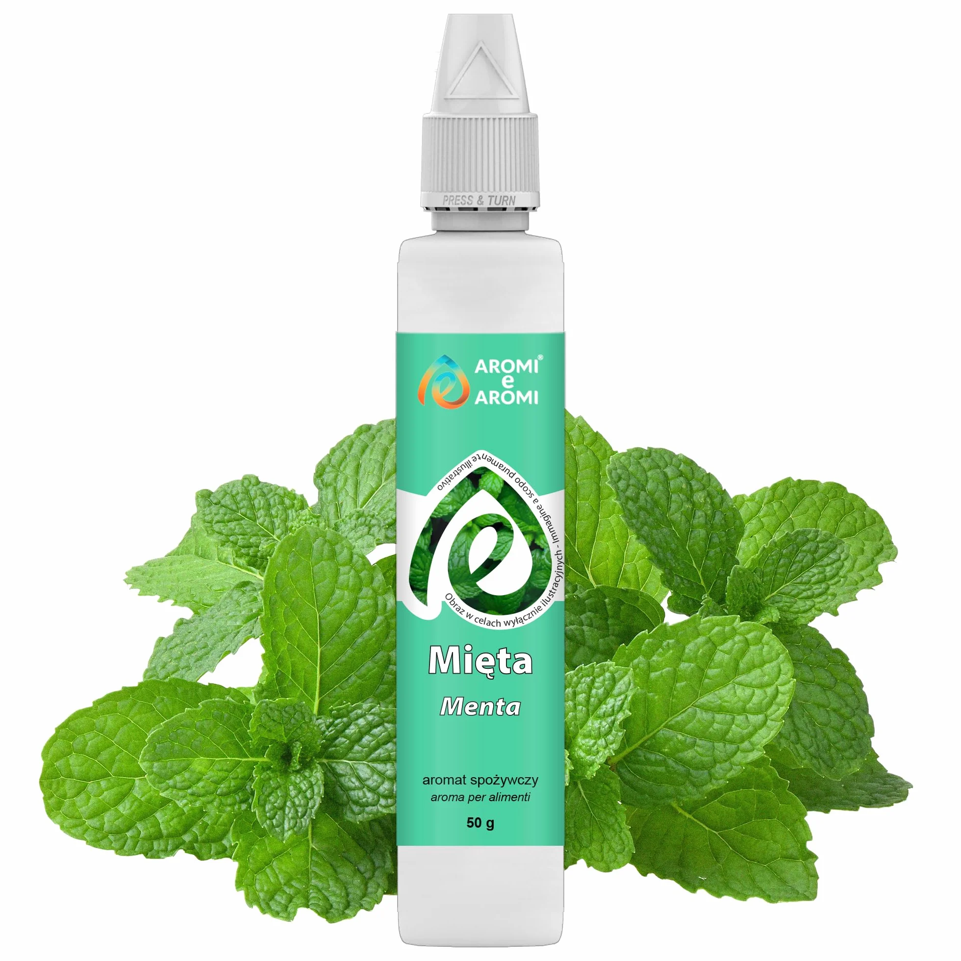 AROMI E AROMI | Aromat Miętowy 50 g – Krople Aromatyzujące do żywności do Pieczenia, Ciast, Napojów i Lodów | Produkt Wegański i Bez Kalorii | Wyprodukowano we Włoszech