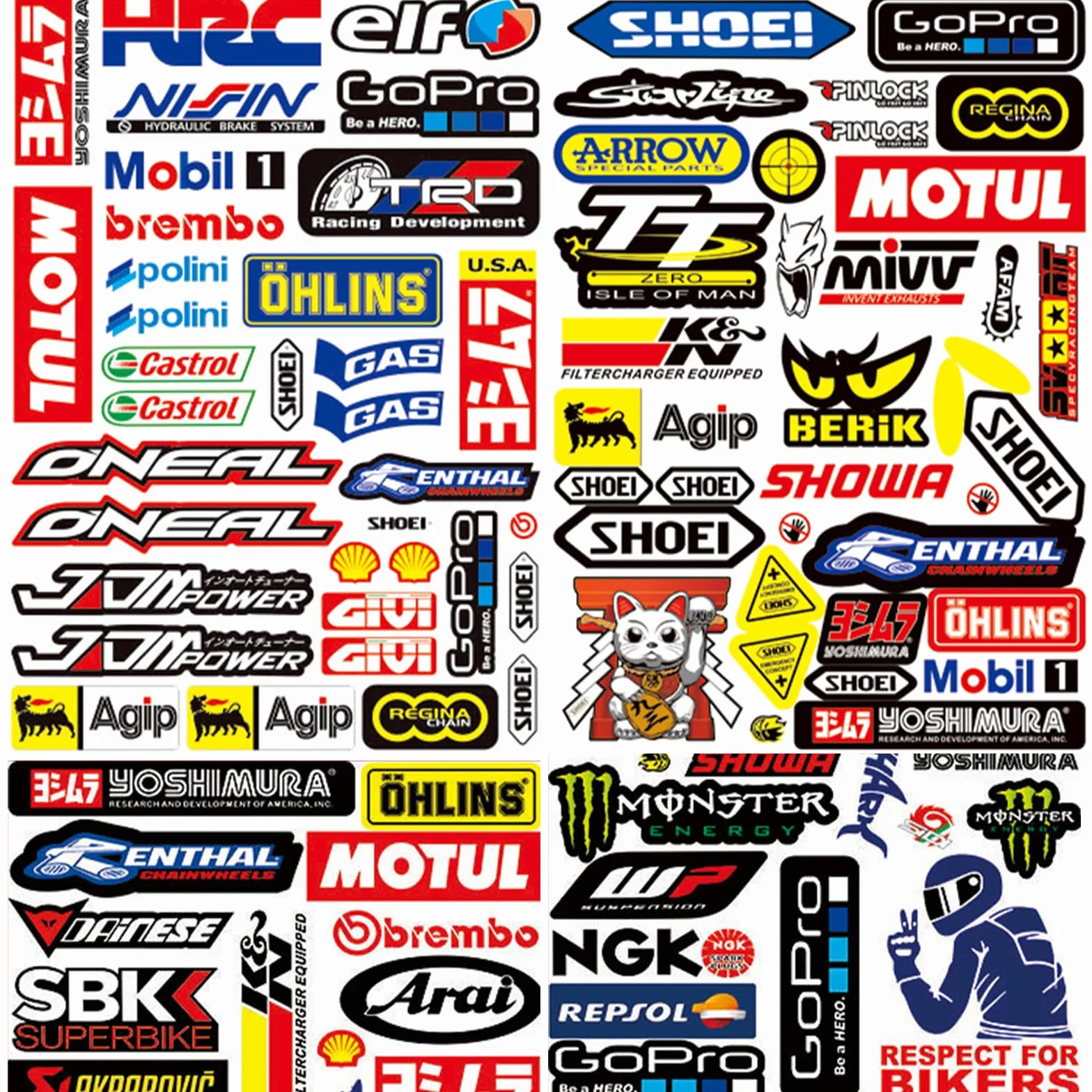 Naklejki na Motocykl Samochód Kask 3 Obrazy Wyścigowe Sponsorskie