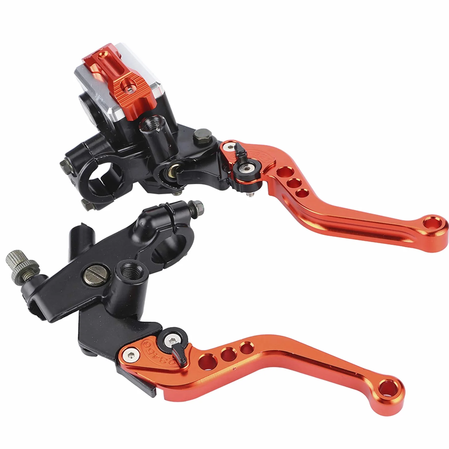 Jedna para lewej i prawej dźwigni sprzęgła, 1 para 7/8"(22 mm) uniwersalnych dźwigni zbiornika głównego cylindra sprzęgła hamulca motocykla (pomarańczowe)