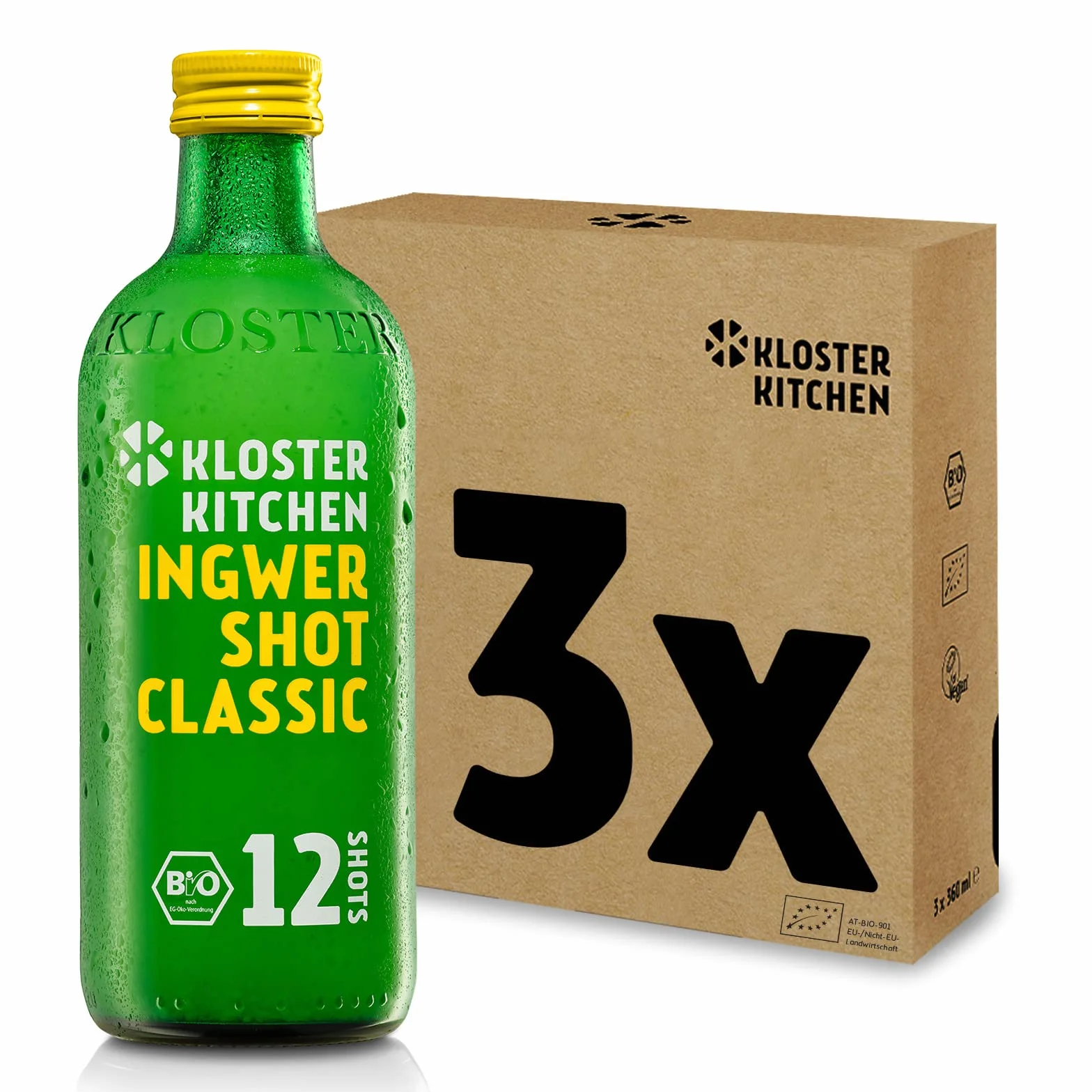 Kloster Kitchen Bio Imbir Shot Classic 3 x 360 ml 12 SHOTS wegański shot imbirowy słodko-ostry bez dodatków