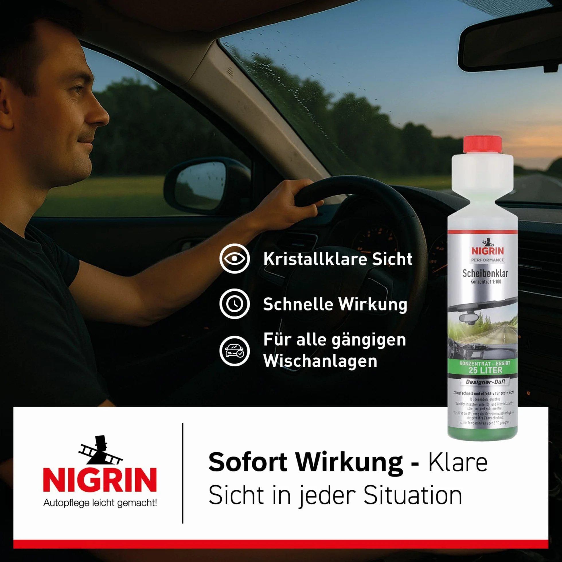 NIGRIN Scheibenklar koncentrat 1:100, 250 ml, bezbarwny