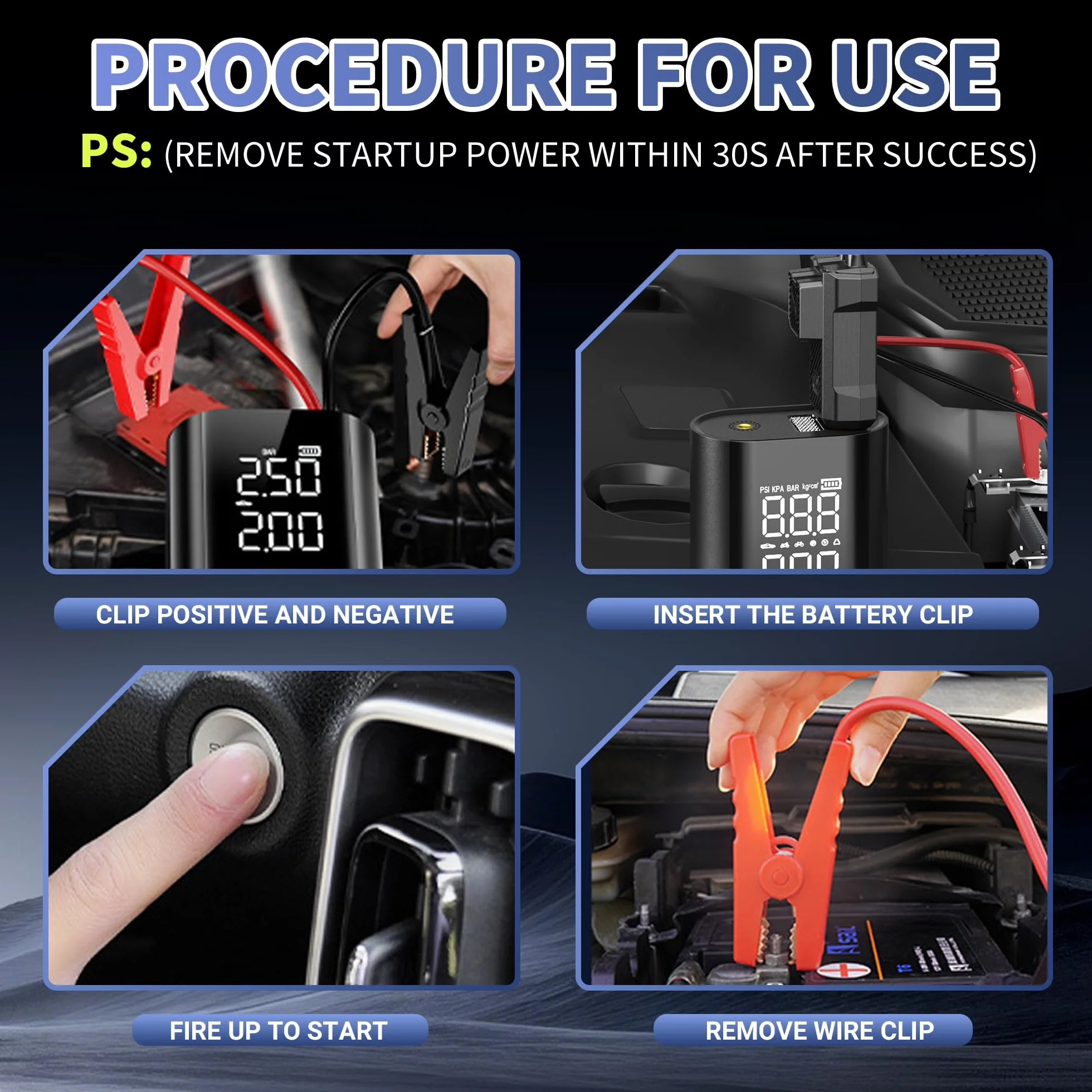 Rozrusznik rozruchowy ze sprężarką powietrza, COCCKO 6000 A wzmacniacz akumulatora samochodowego (cały gaz/12 l olej napędowy), wzmacniacz akumulatora szczytowego 10000 mAh ze światłem awaryjnym LED