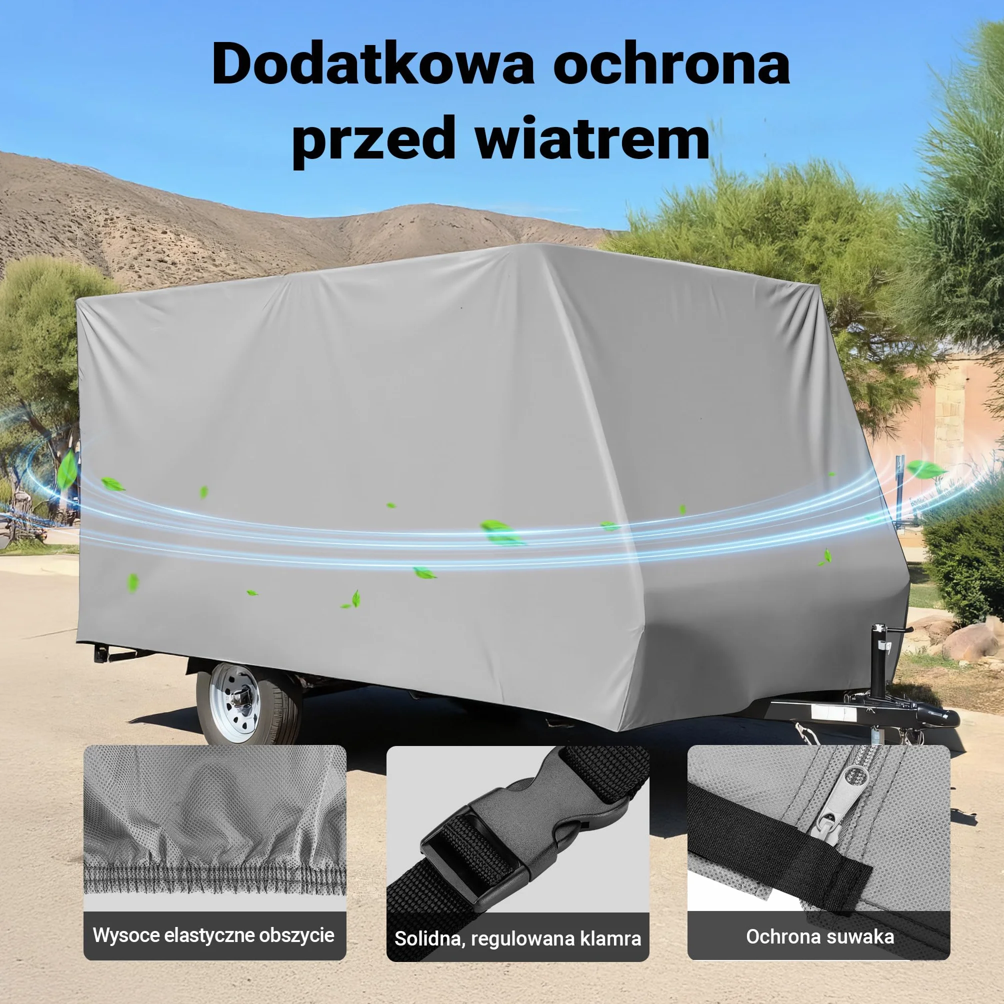 Osłona ochronna na przyczepę kempingową rozmiar L 580x225x220cm pokrowiec na przyczepę kempingową