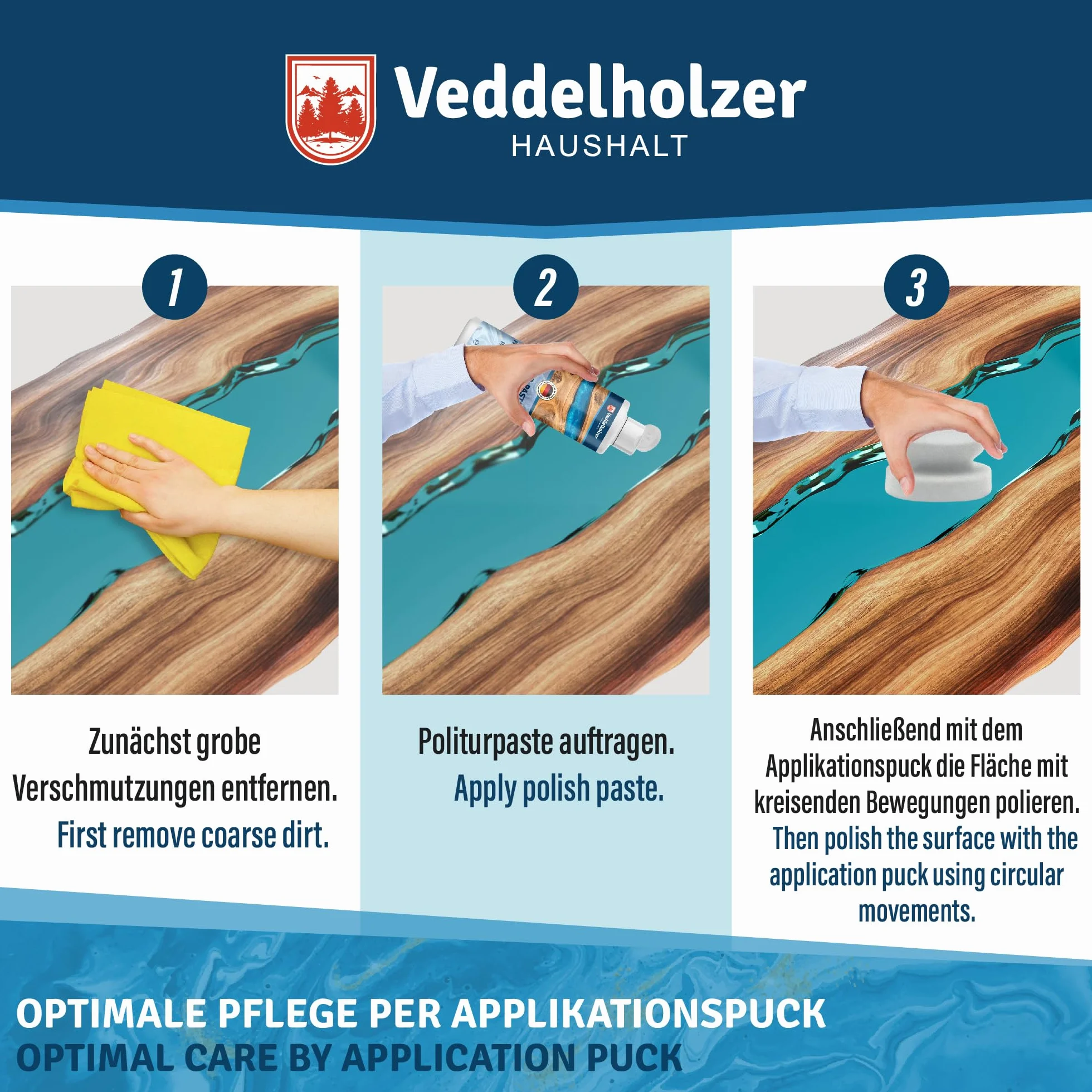 Veddelholzer Profesjonalna pasta polerska 200 ml + gąbka do polerowania do mebli i stołów z żywicy epoksydowej, szkła akrylowego, poliestru, żelokatu oraz tworzyw sztucznych wzmocnionych włóknem