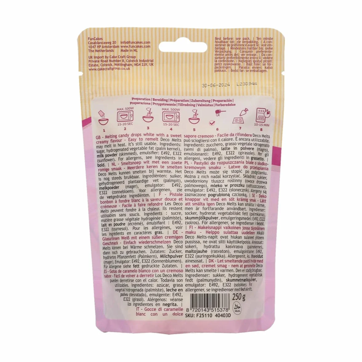 FunCakes Deco Melts White, bez AZO, 250 g (1 szt.)