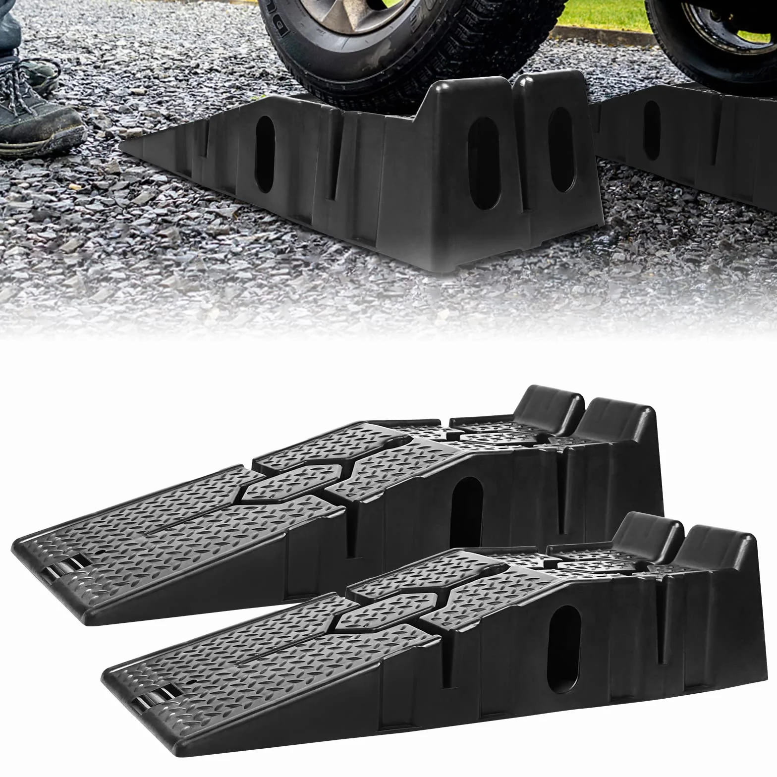 NAIZY Zestaw 2 ramp najazdowych 90x33x22,5 cm do 2,5 ton czarne