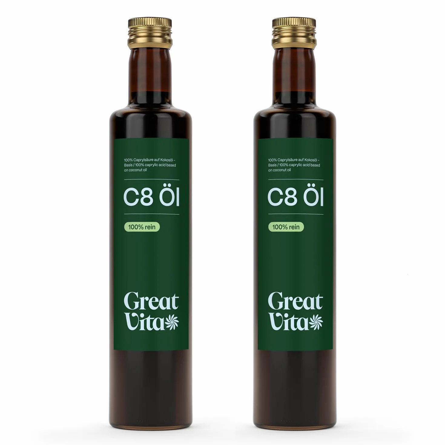 MeaVita C8 olej na bazie oleju kokosowego, olej MCT, kwas kaprylowy, 2 x 500 ml szklana butelka