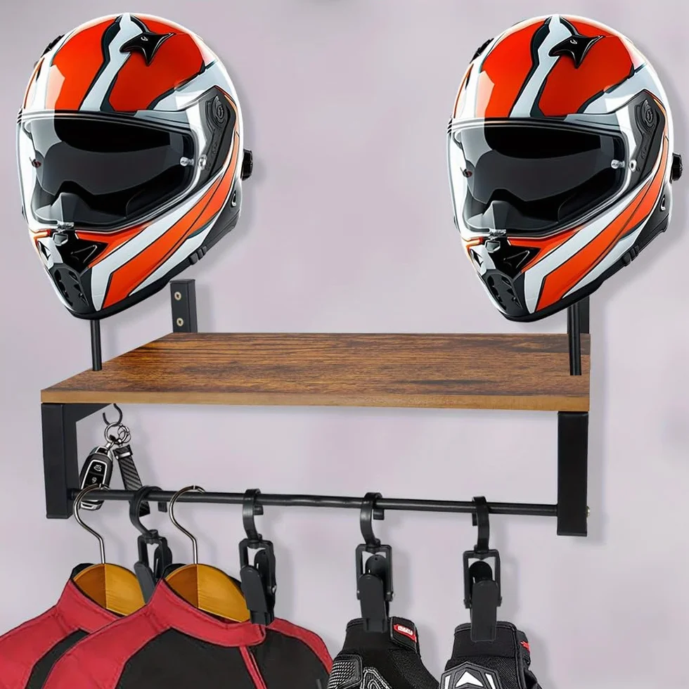Uchwyt na kask ścienny, uchwyt na kask z 4 haczykami na rękawiczki motocyklowe, uchwyt na kask motocyklowy, uchwyt na kask motocyklowy z podpórką na płyty, organizer do prezentacji, do kasku