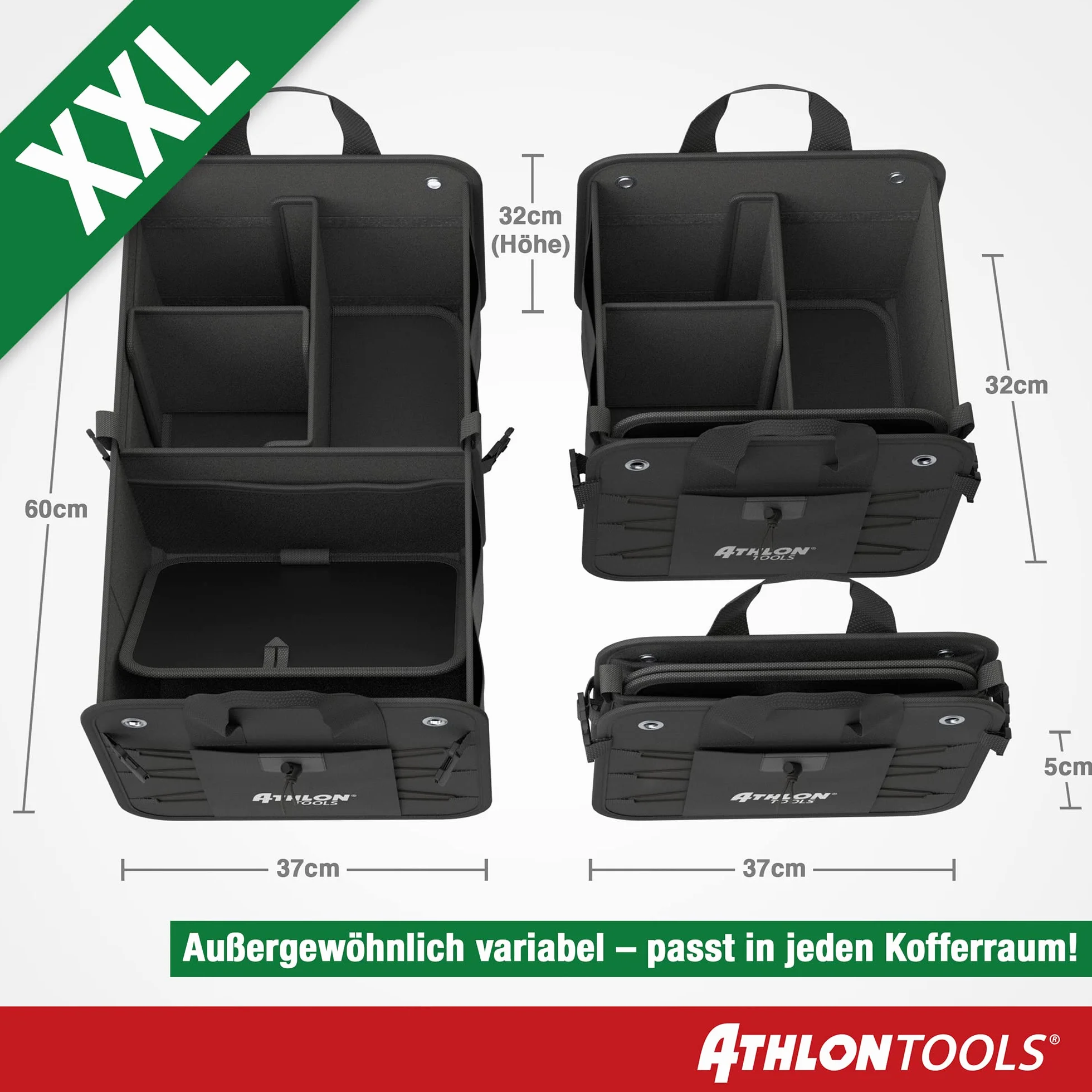 ATHLON TOOLS Torba do bagażnika premium z pokrywą – 60 litrów XXL organizer do bagażnika – bardzo stabilne i wodoodporne półki – z antypoślizgowym rzepem