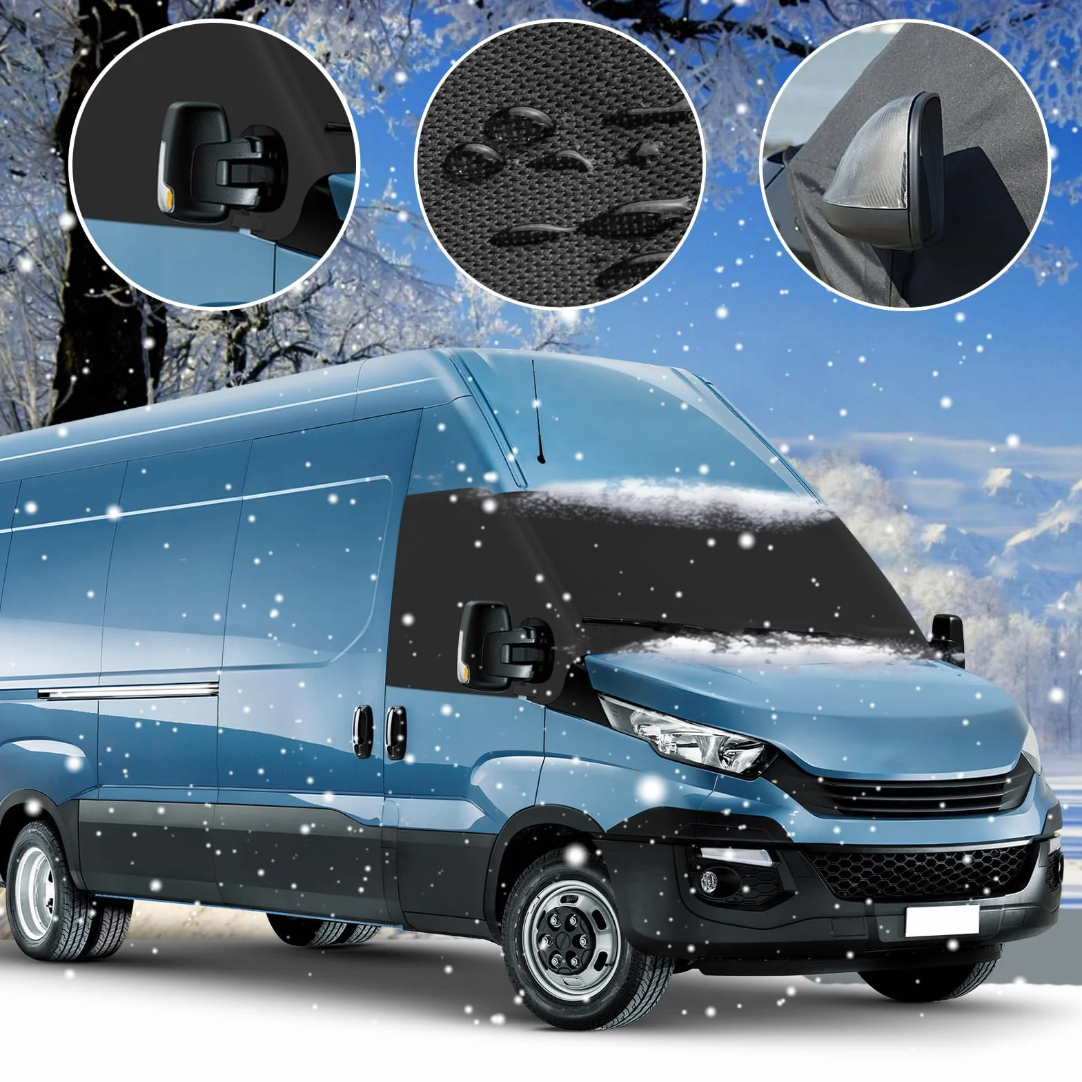 Iveco Daily 2014-2025, osłona przedniej szyby samochodowej, wodoszczelna tkanina Oxford 600D, chroni przed śniegiem, lodem, kurzem, słońcem, czarna