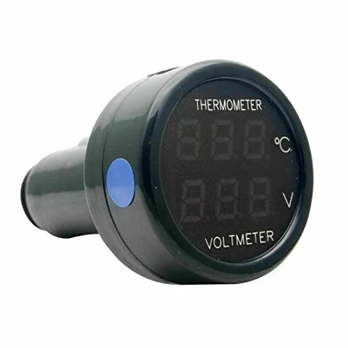 Woltomierz i termometr 2 w 1, DC 12 V 24 V LED zapalniczka samochodowa podwójny termometr cyfrowy, woltomierz, cyfrowy wyświetlacz baterii, miernik temperatury, monitor, miernik temperatury