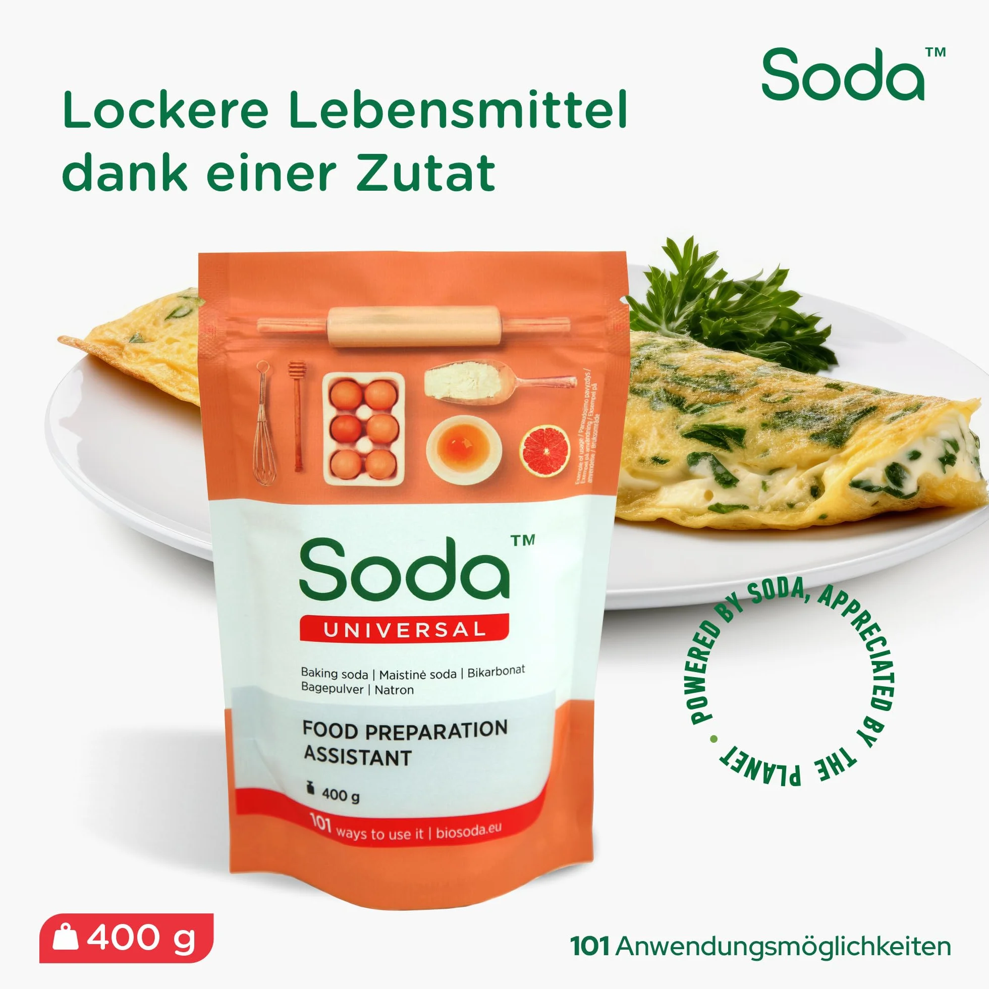 Soda do pieczenia 400 g (8 sztuk, 3,2 kg) do czyszczenia owoców, omletów, zmiękczania mięsa