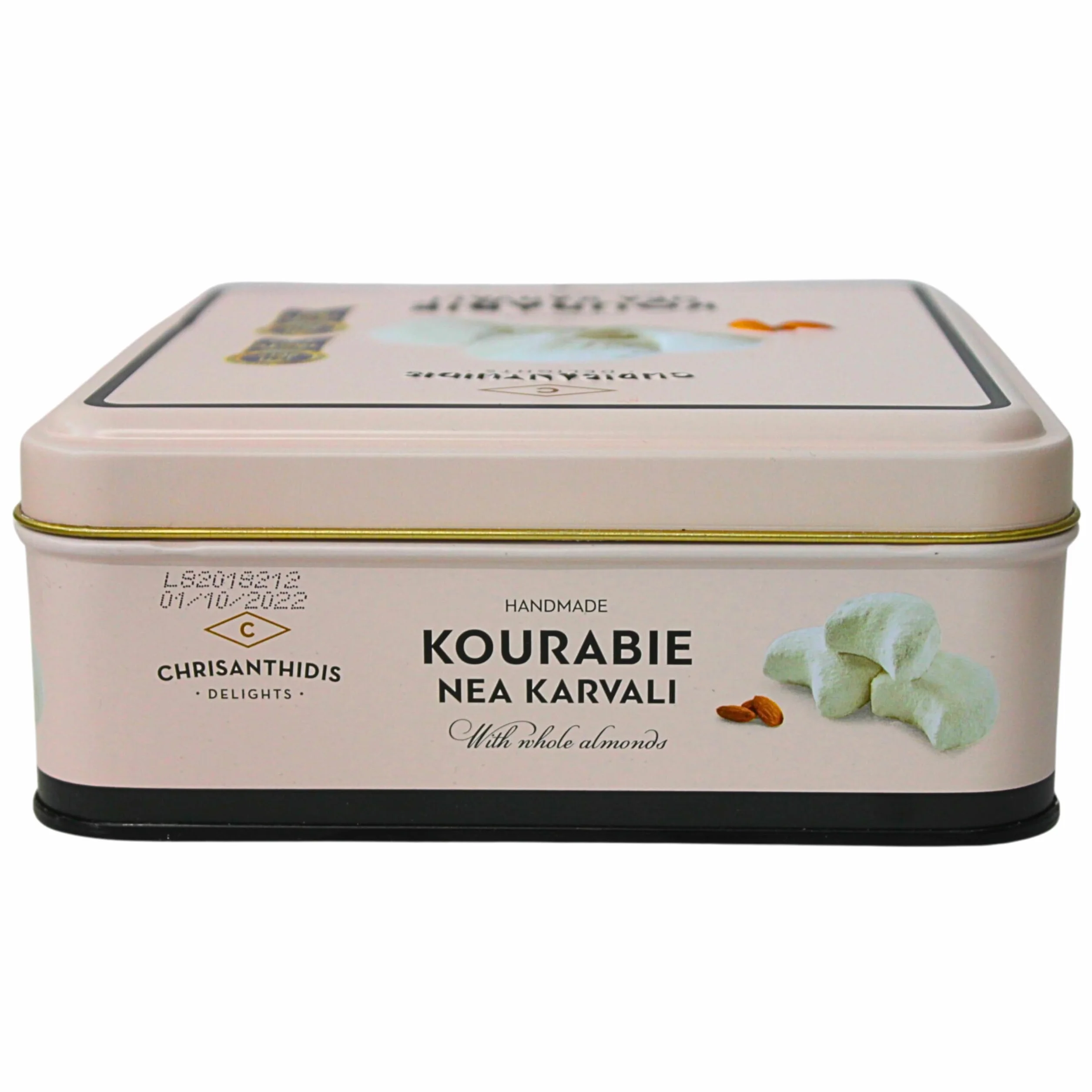 Chrisanthidis Delights tradycyjne greckie kruche Kourabie z migdałami w metalowym pudełku 450 g