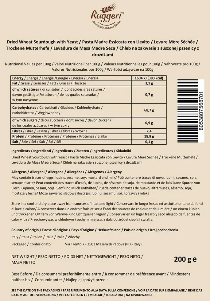 Ruggeri - Suszony Zakwas (200g) - Suche Drożdże Aktywne | Idealny do krótkiego i długiego wyrastania