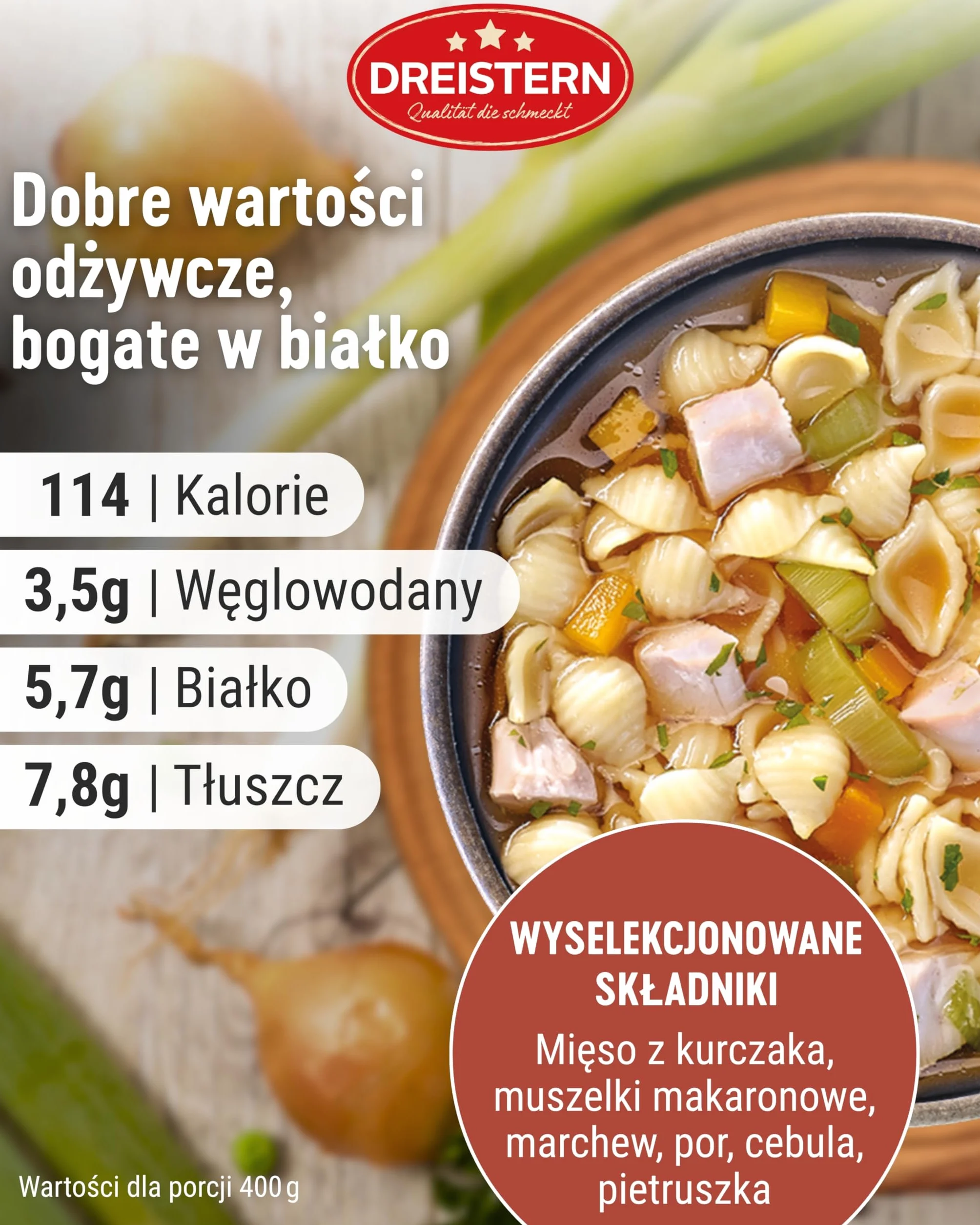 DREISTERN Zupa z Makaronem z Kurczaka z Warzywami, Gotowy Posiłek, Zupa z Makaronem z Kurczaka w Blaszanym Pudełku, Jakość, Która Dobrze Smakuje