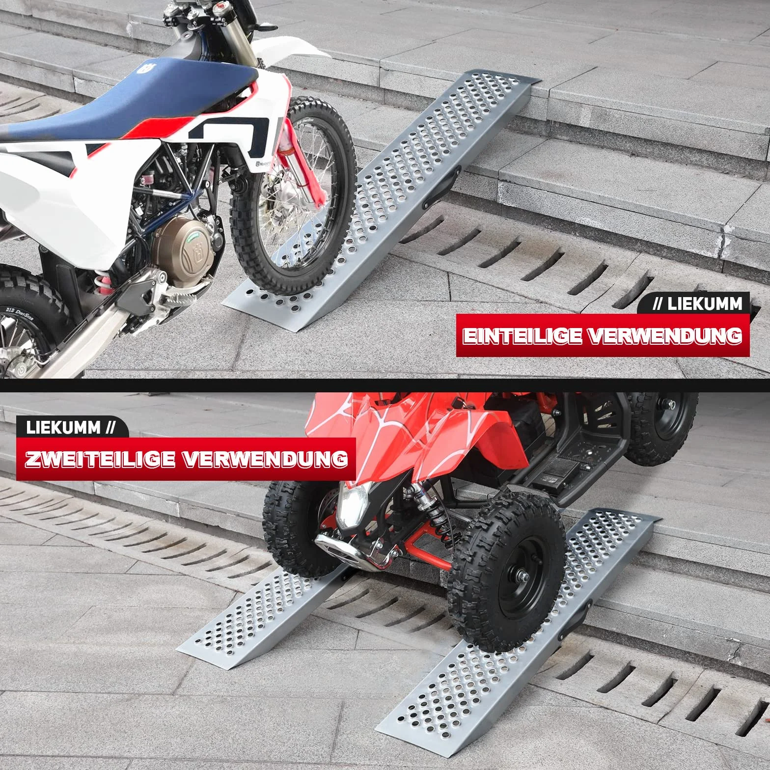 LIEKUMM 2 x rampa najazdowa, 120 cm, nośność 600 kg, stalowa, do motocykla, motocykla elektrycznego, ATV, warsztatu, rampy najazdowej, do przyczepy, garażu, motocykla, 2 szt