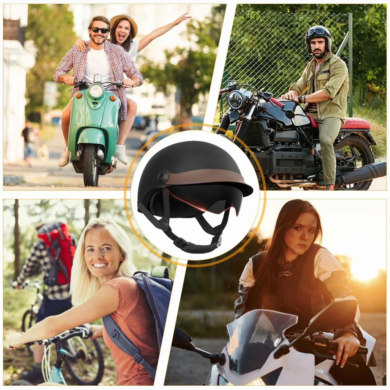Kask typu z wizjerem, kask motocyklowy, idealny do skuterów, skuterów, motorowerów, modny, wygodny kask motocyklowy dla mężczyzn i kobiet, czarny