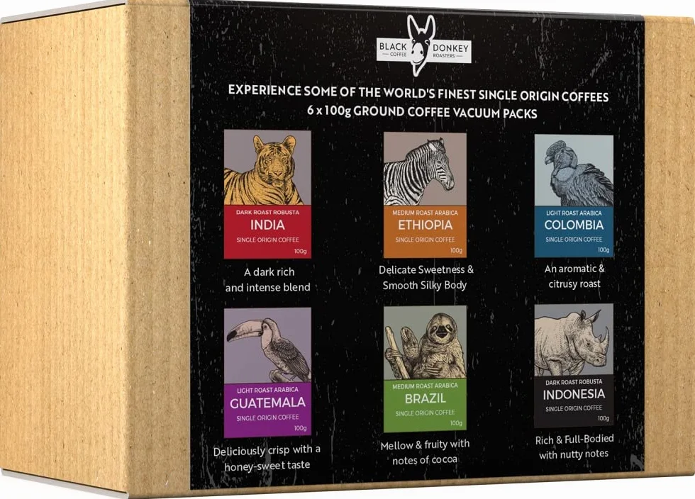 Zestaw Kawa Mielona COFFEES OF THE WORLD 600g (6 x 100g) 6 Kaw Jednorodnych