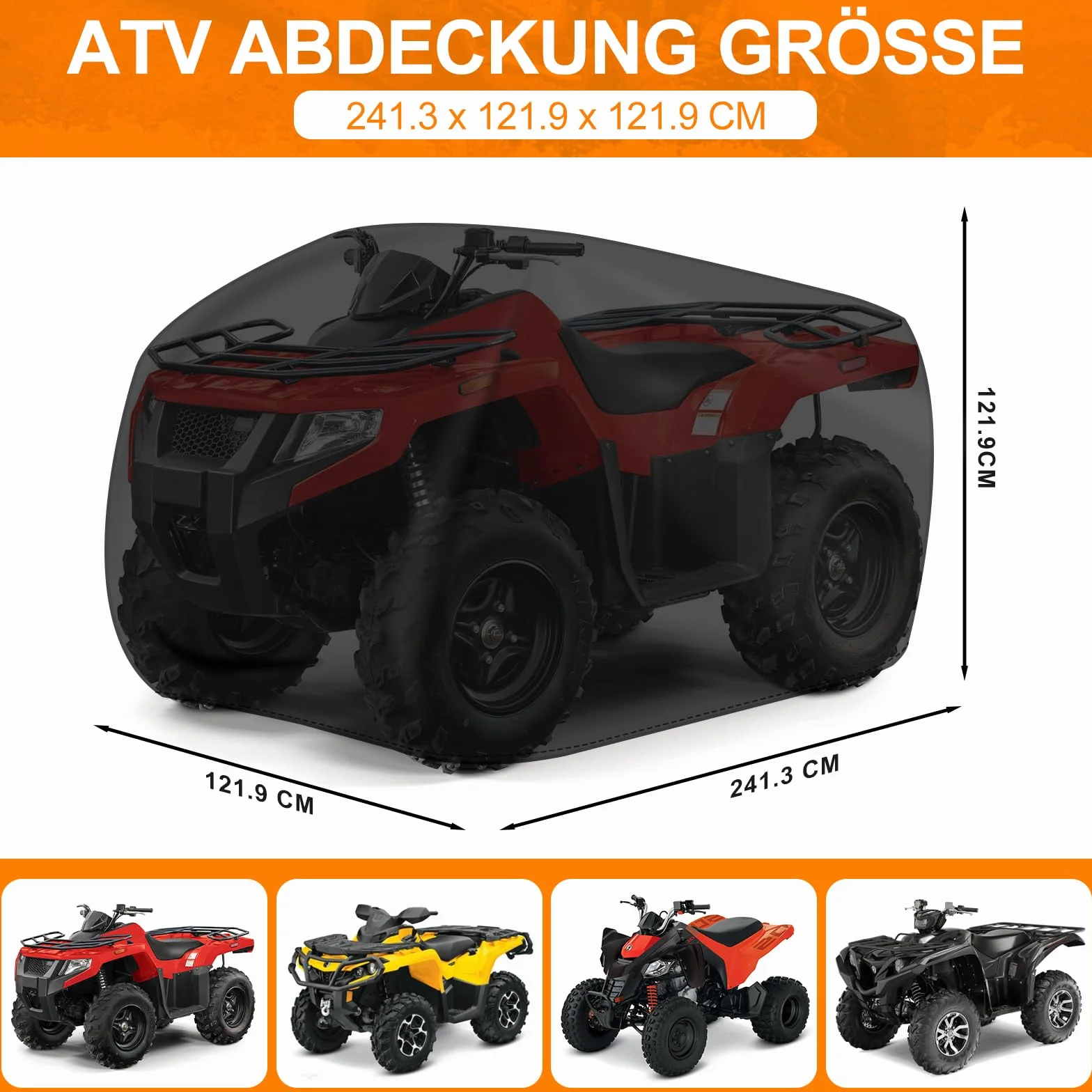 Zettum Pokrowiec Quad Cover ATV - 241 CM Pokrowiec na samochód ATV 600D PU Wytrzymały i wodoodporny, pokrowiec na pojazd zewnętrzny, do pojazdów Polaris, Honda (241 dł. x 121 szer. x 121 wys. CM)