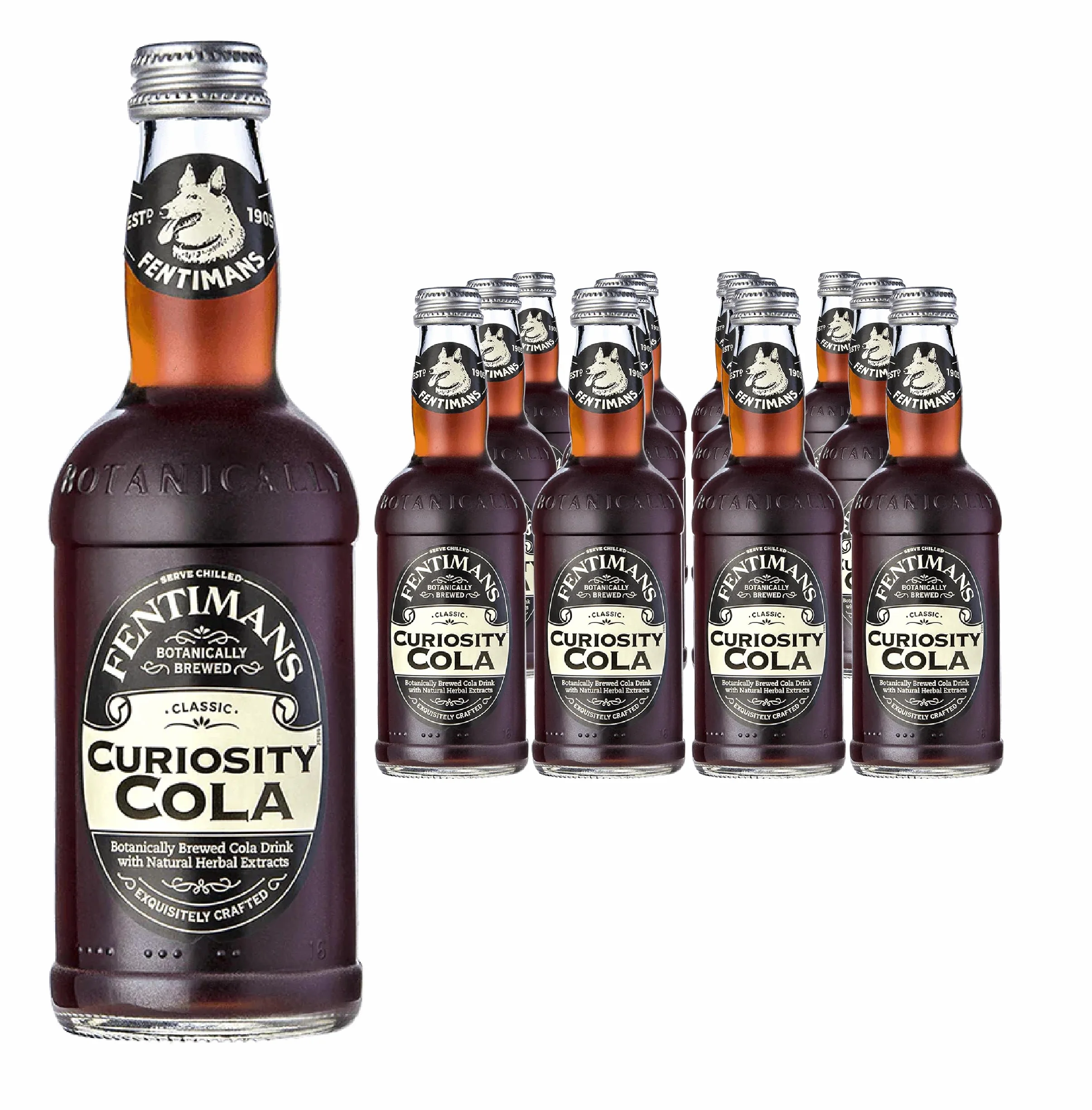 Fentimans Sparkling Curiosity Cola – zdrowy napój gazowany, naturalny napój gazowany bez sztucznych aromatów, konserwantów i słodzików, botanicznie warzony - Curiosity Cola, 275 ml (12 sztuk)
