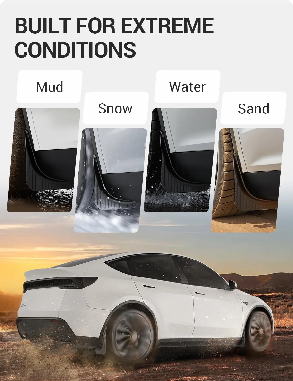 BASENOR 2026 osłony błotne Tesla Model Y [bez wiercenia, bez taśmy] [ochrona przed malowaniem] Ochraniacze na opony na wszystkie warunki pogodowe TPE osłony błotne na Model Y Juniper 2025 2026