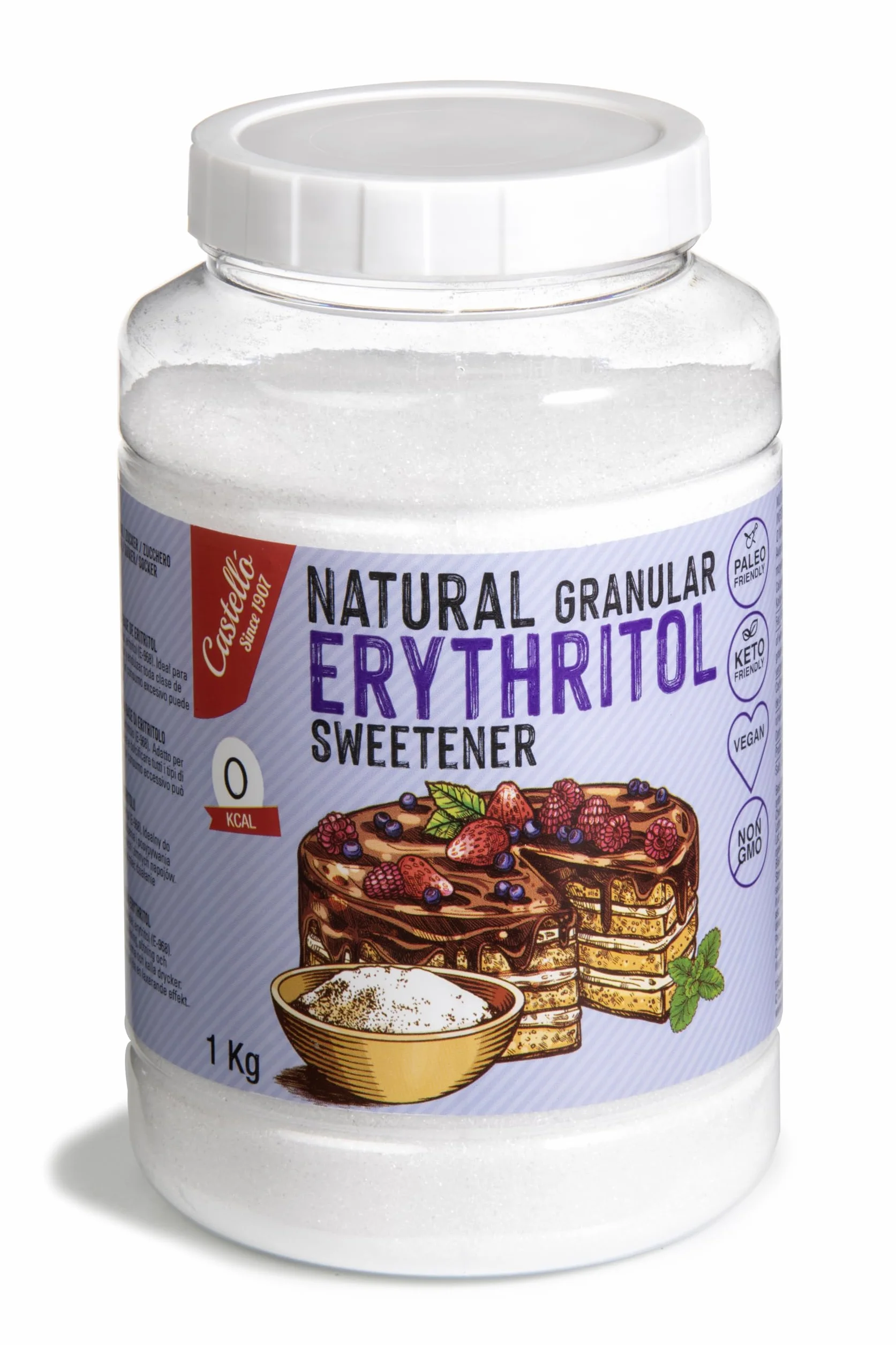Castello Słodzik z Erytrytol Granulowany 1 kg 0 Kalorii Bez GMO Keto Paleo