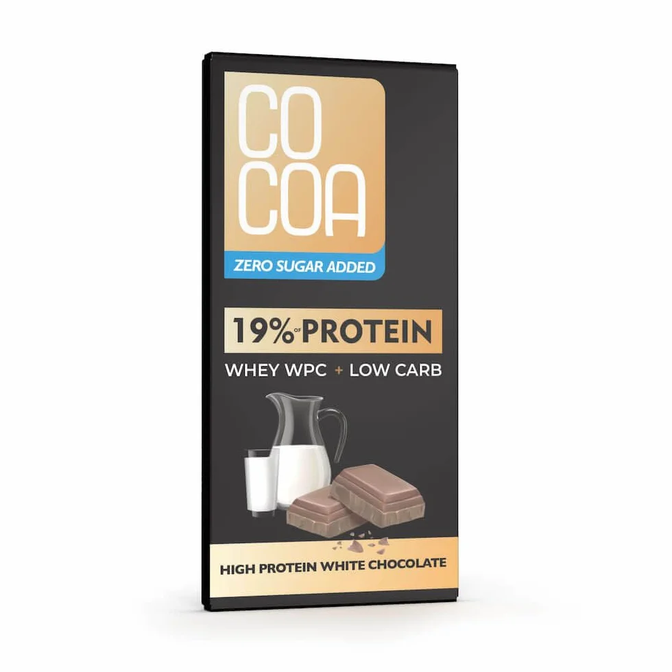 Biała Czekolada Proteinowa 65g 0% Cukru 19% Białka Erytrytol Niski IG LOW CARB KETO Bez GMO