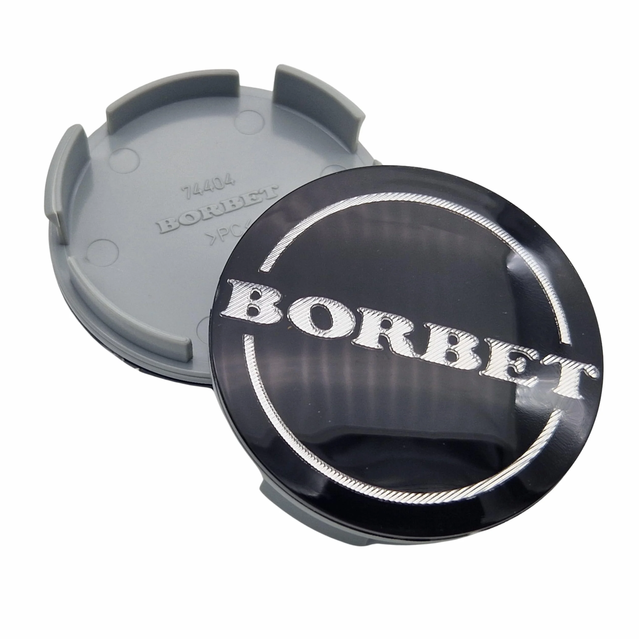Borbet Dekiel do piasty 55 mm / 56 mm, dekiel do felg 74404, zaślepka piasty, czarny, błyszczący, srebrny, oryginalny (4)