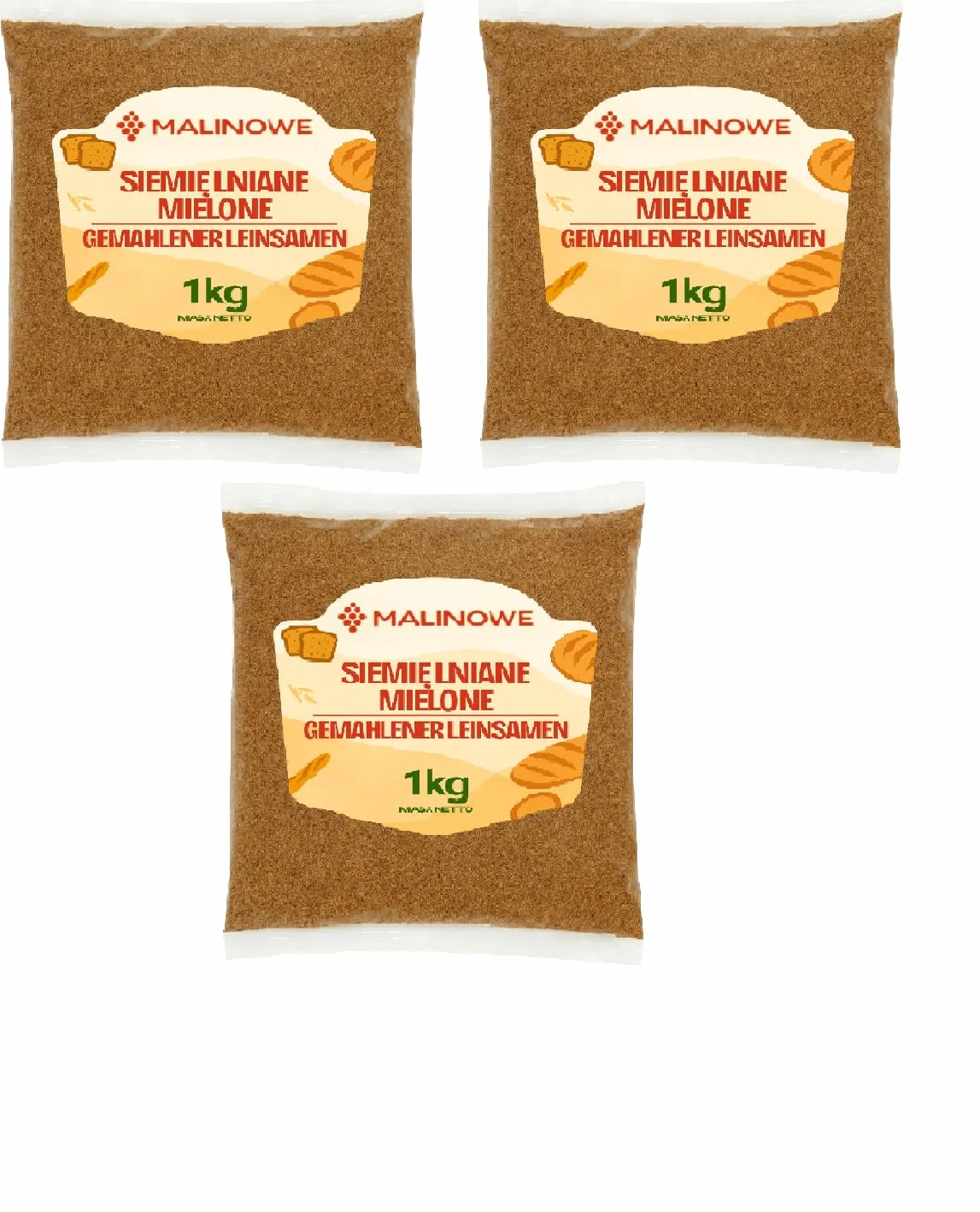 Malinowe SIEMIĘ LNIANE MIELONE 3x1kg Mielone Ziarna
