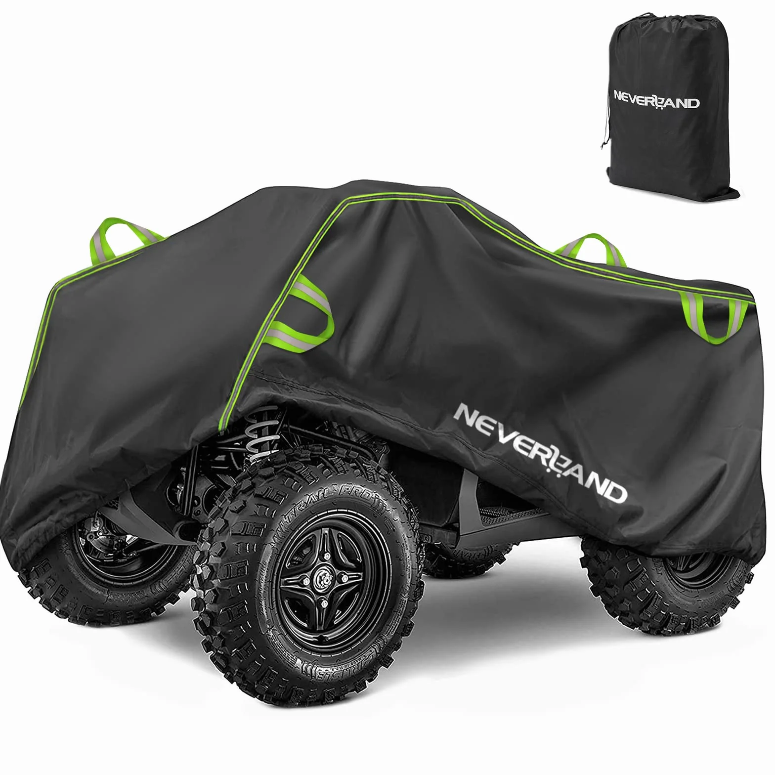 NEVERLAND Pokrowiec na ATV, wodoodporny, na zewnątrz, wytrzymały pokrowiec na 4 koła z odblaskowymi paskami, ochrona przed wiatrem, śniegiem, ochrona przed promieniowaniem UV, pyłoszczelna osłona