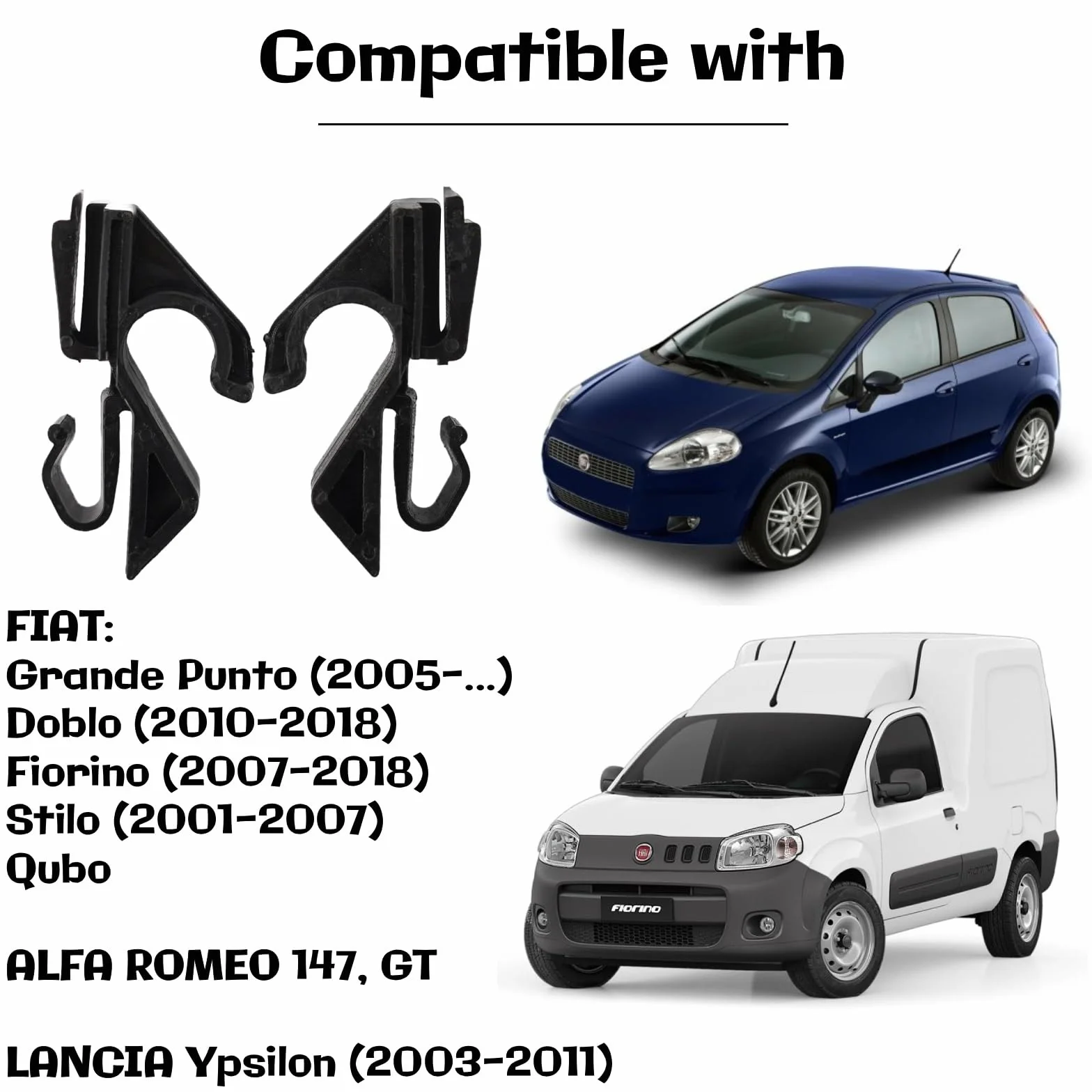 Twowinds – Klips do półki bagażnika 71719952 Kompatybilny z Fiat Grande Punto Doblo Fiorino Stilo Qubo; Alfa Romeo 147 GT; Lancia Ypsilon – 71719953 – Uchwyt mocujący tylną półkę (2 sztuki, czarny)