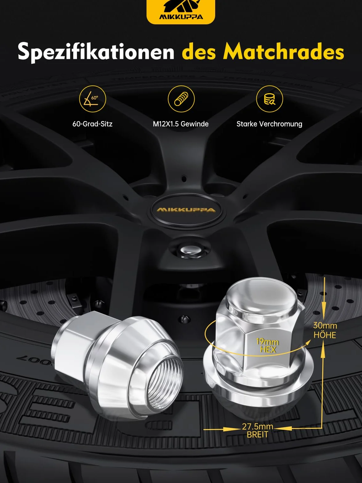 MIKKUPPA M12 x 1,5 chromowane nakrętki do kół SW19 20 sztuk OEM Factory Style do większości Ford Fiesta Focus Fusion fabryka koła żołądź siedzenie nakrętki zamknięty koniec nakrętki Lug Nuts