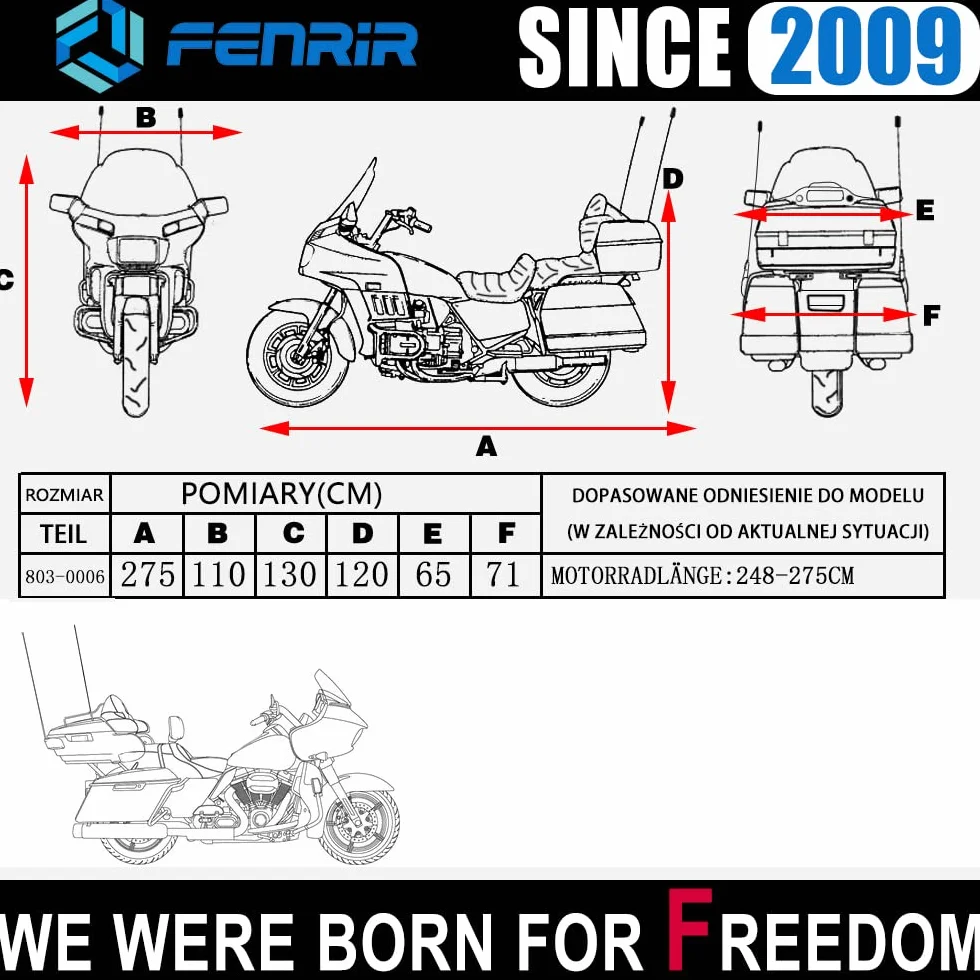 FENRIR 275CM 420D Plandeki i pokrowce na motocykle wodoodporny ochraniać kompatybilny z BMW K1600GTL R18 Honda Gold Wing Tour Indian Pursuit Roadmaster Harley Street Glide Road Glide Ultra Limited