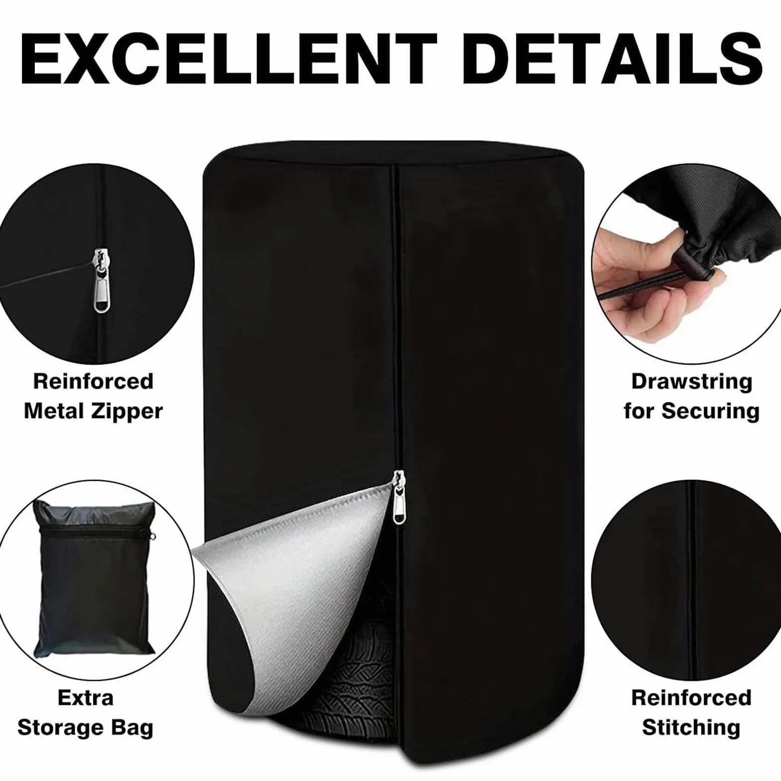 Trailer Tire Cover, Waterproof Spare Tire Storage Bag, Heavy-Duty 420d Oxford Fabric, Large Capacity & Outdoor Wheel Organization for Trucks Trailers, 43.31x28.74x28.74 Inches