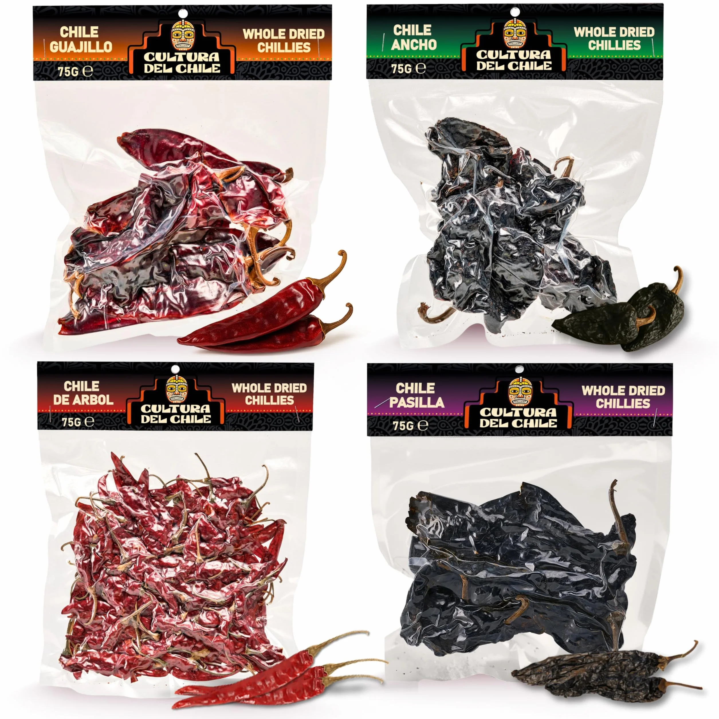 Meksykańskie suszone papryczki chili Ancho Guajillo Arbol Pasilla zestaw 300 g
