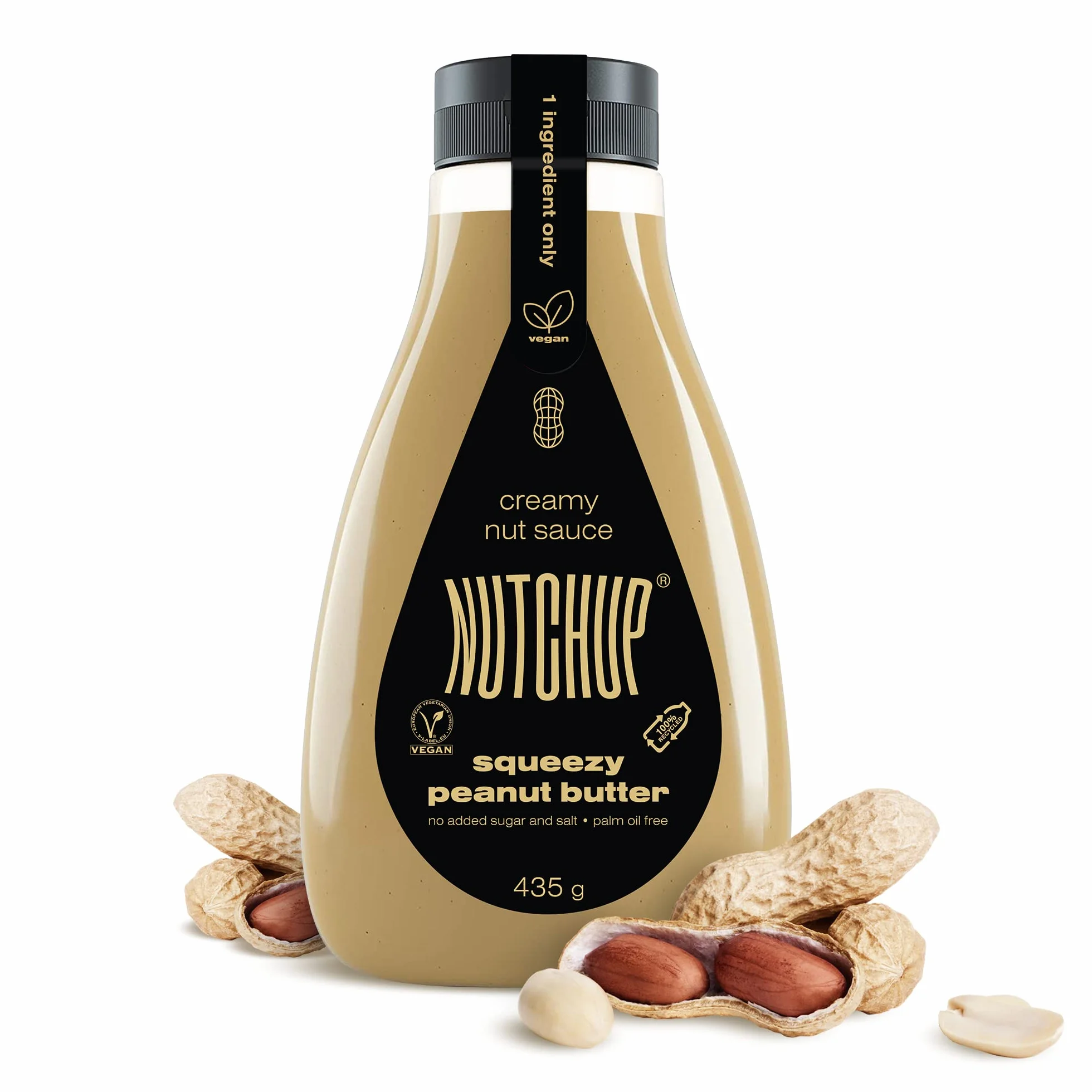 NUTCHUP | Pierwsze wyciskane masło orzechowe nabite w butelkę | Kremowa polewa orzekowa | Butelka 435g (Oryginalny)