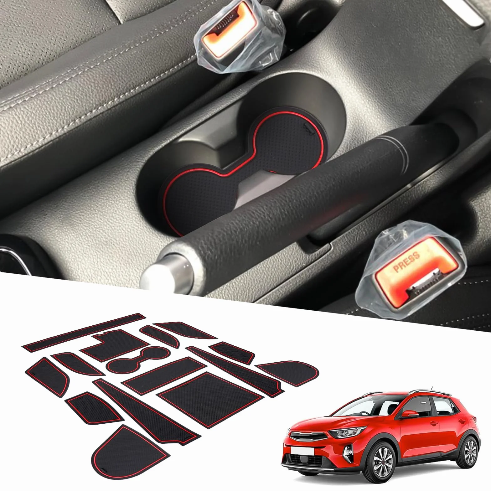 BIXUAN Stonic Kompatybilny z Kia Stonic 2018-2023 2024 2025 Antypoślizgowe Maty Konsola Środkowa Gumowy Podłokietnik Uchwyt Na Napoje Włócznia Operacja Szycie Drzwi Antypoślizgowe