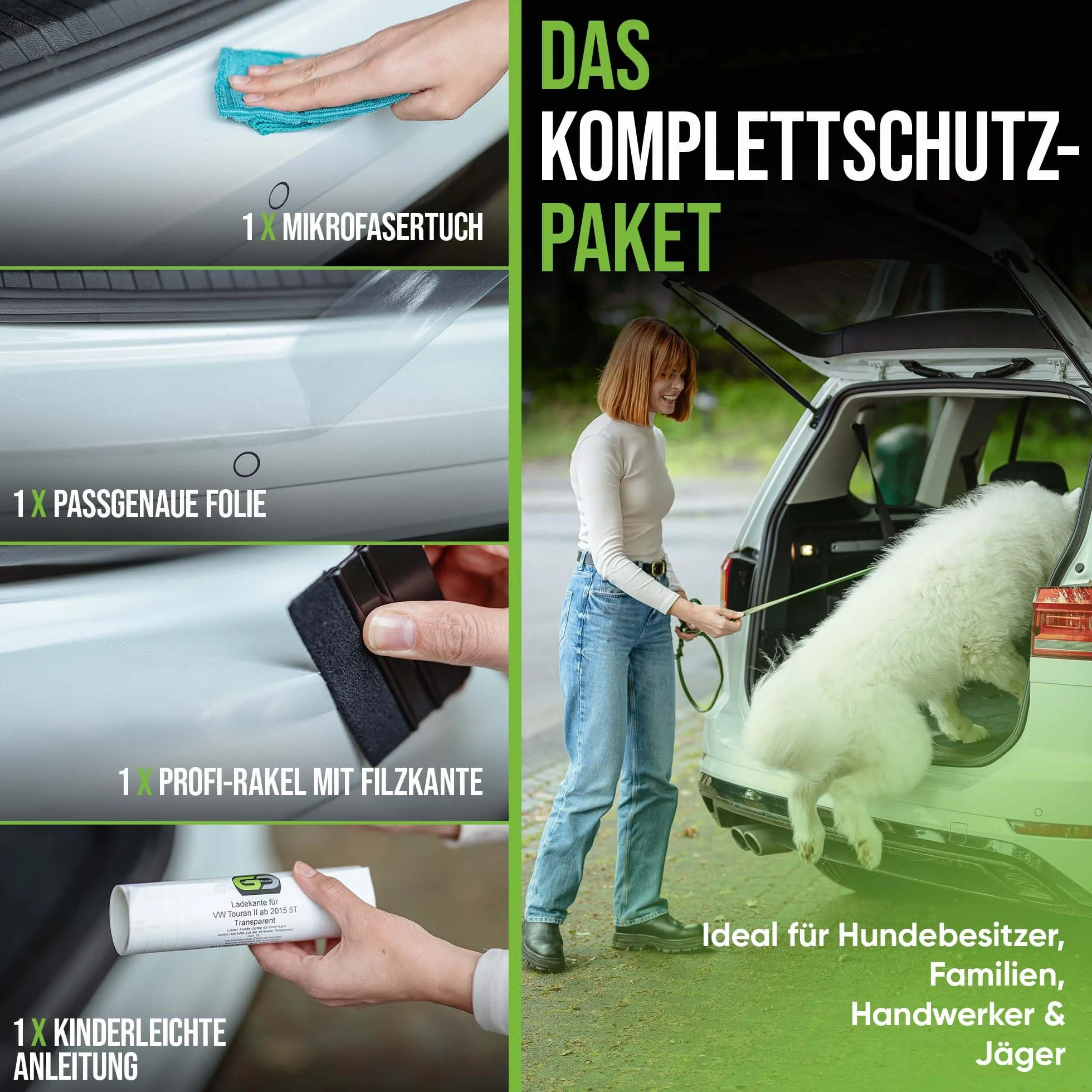 Osłona progu bagażnika samochodowego pasująca do Audi A6 C8 od 2018, zestaw folii ochronnej do lakieru, rakla i ściereczka z mikrofibry, ochrona zderzaka, ochrona przed zarysowaniami, folia