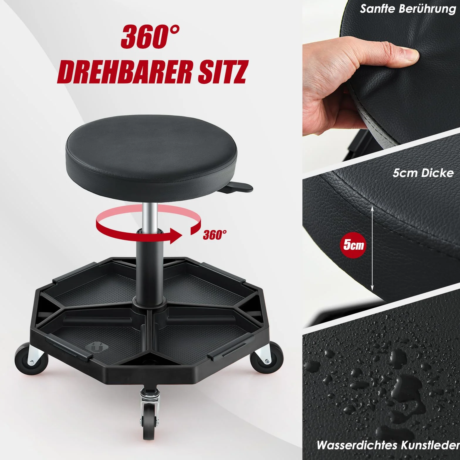 COSTWAY Taboret warsztatowy, fotel warsztatowy, siedzisko na kółkach, obciążenie 150 kg, regulacja wysokości 41-55 cm, siedzisko warsztatowe z półką i 4 kółkami, taboret roboczy na narzędzia