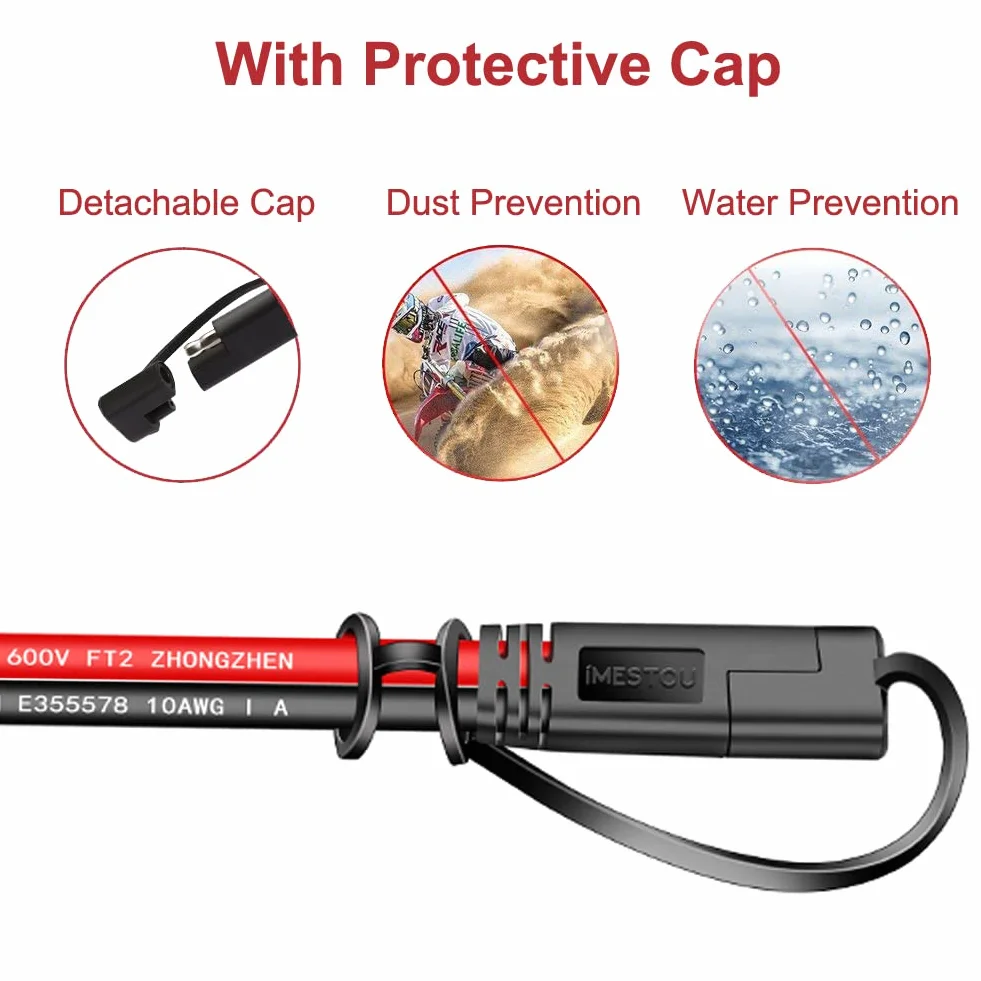 iMESTOU 10AWG SAE Kable 2-pinowe szybkozłączki na oryginalnej uprzęży zaciskowej, kable przedłużające, złącza SAE, do motocykli 12 V/24 V, MTB, kosiarki do trawy, ciężarówki (2)