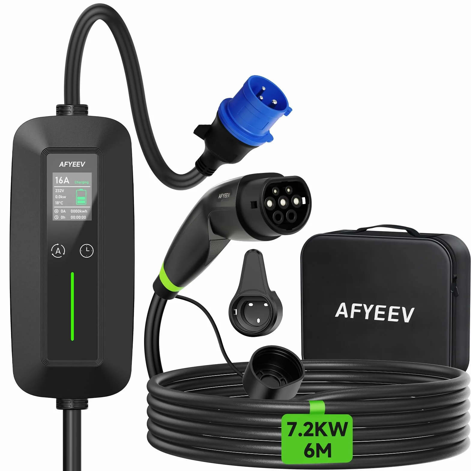 kabel do ładowania typu 2 z wtyczką CEE 6M [7,2kW 6-32A 1-fazowy], kabel do ładowania samochodu elektrycznego typu 2 Schuko Regulowany prąd 6/8/10/13/16/20/24/32A, ładowarka EV do IEC 62196-2