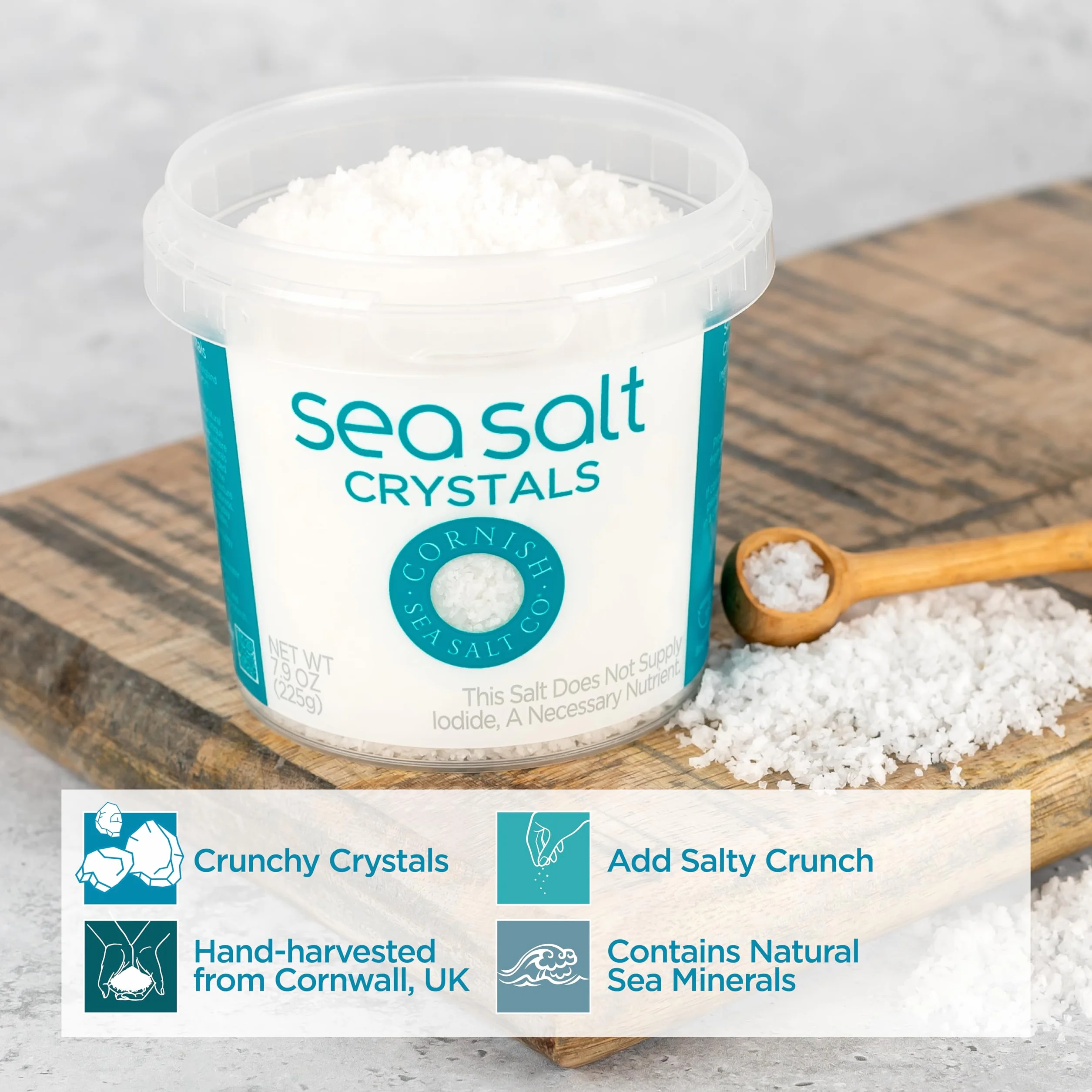 Cornish Sea Salt Crystals Coarse Sea Salt 7.9 oz Resealable Tub