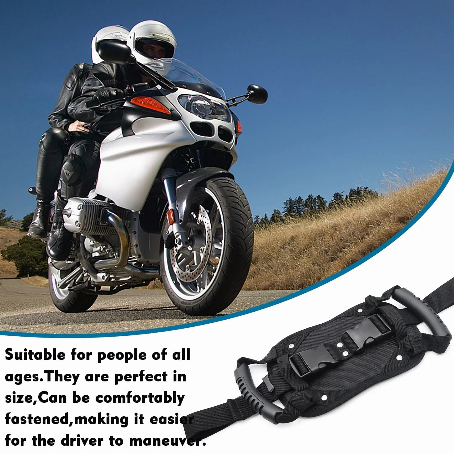 Pas bezpieczeństwa motocyklowego Pas motocyklowy dla pasażera Regulowane pasy bezpieczeństwa motocyklowe dla pasażera tylnego uchwytu motocyklowego, odpowiedni dla wszystkich grup wiekowych
